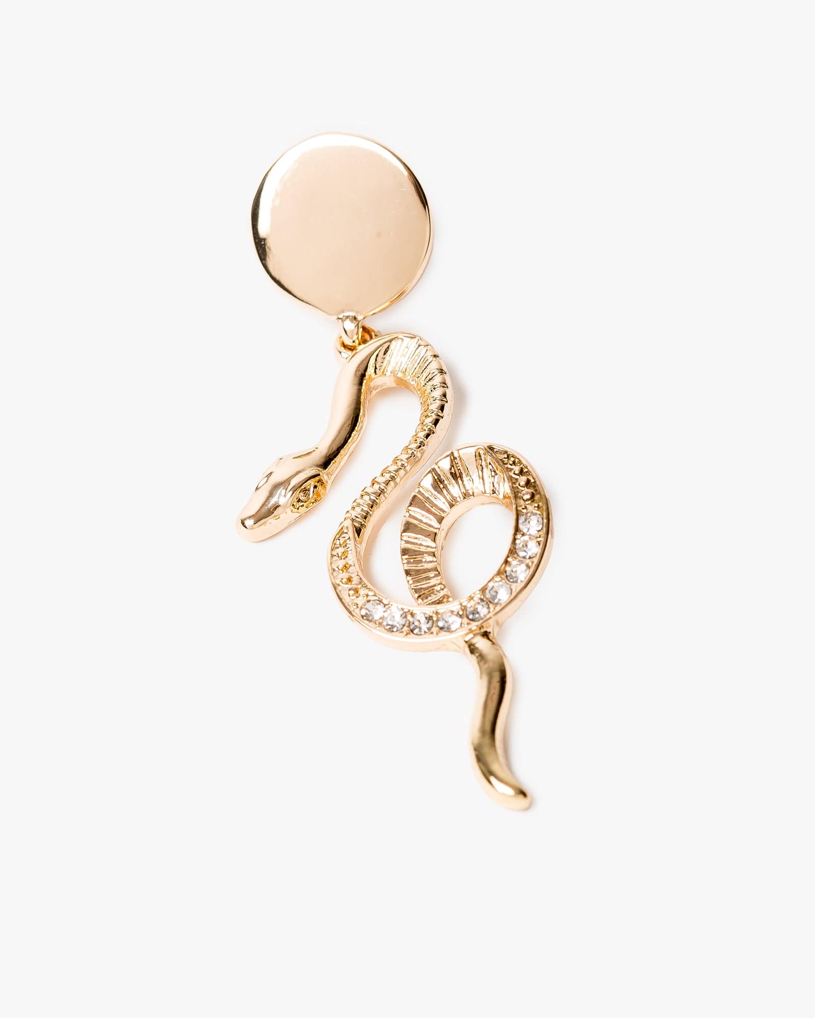 Gold Rhinestone Detail Snake Drop Earrings