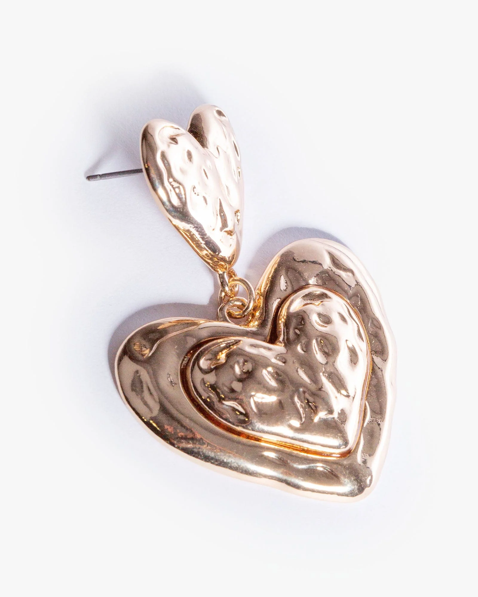 Gold Textural Heart Drop Earrings