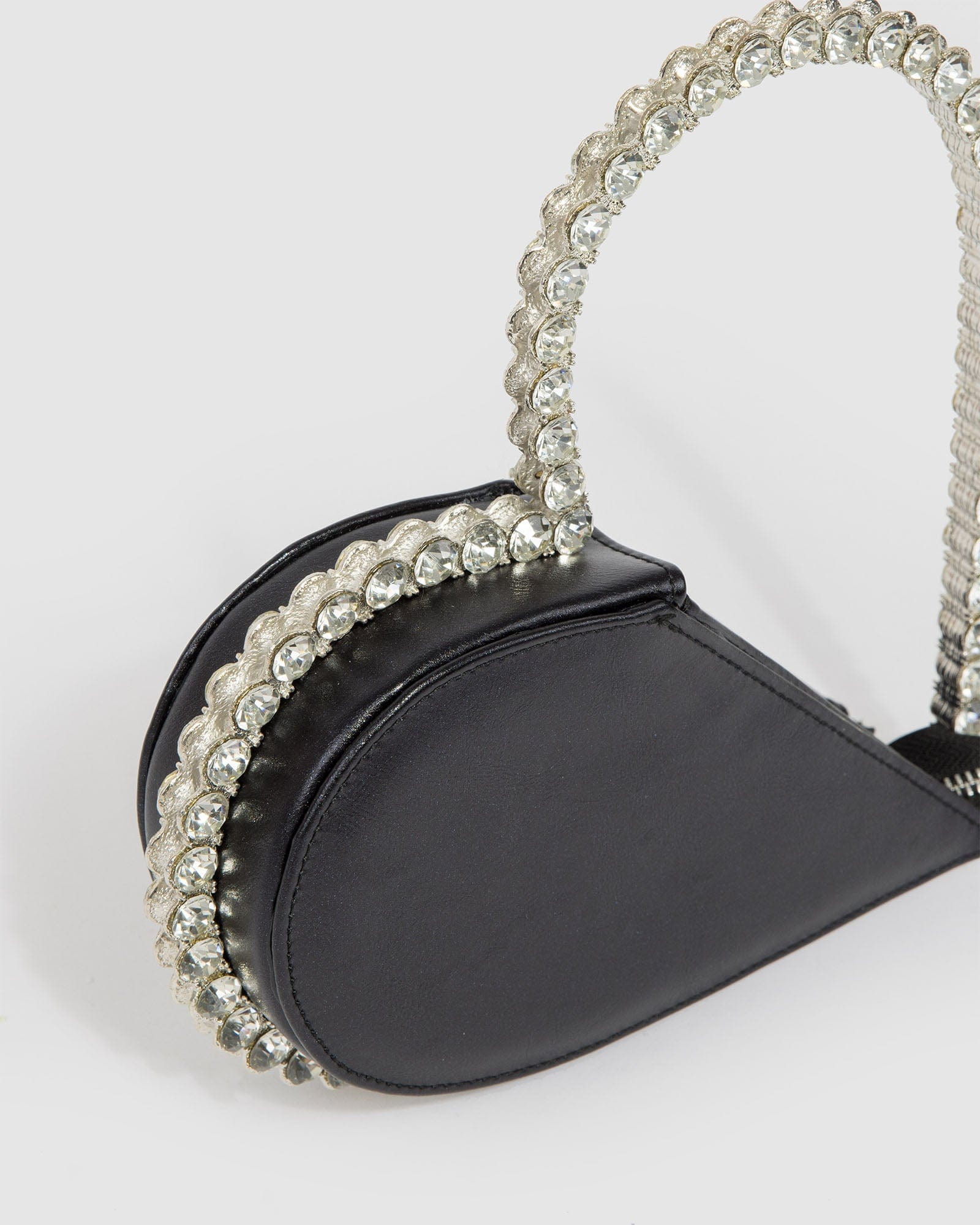 Black Crystal Heart Frame Clutch Bag