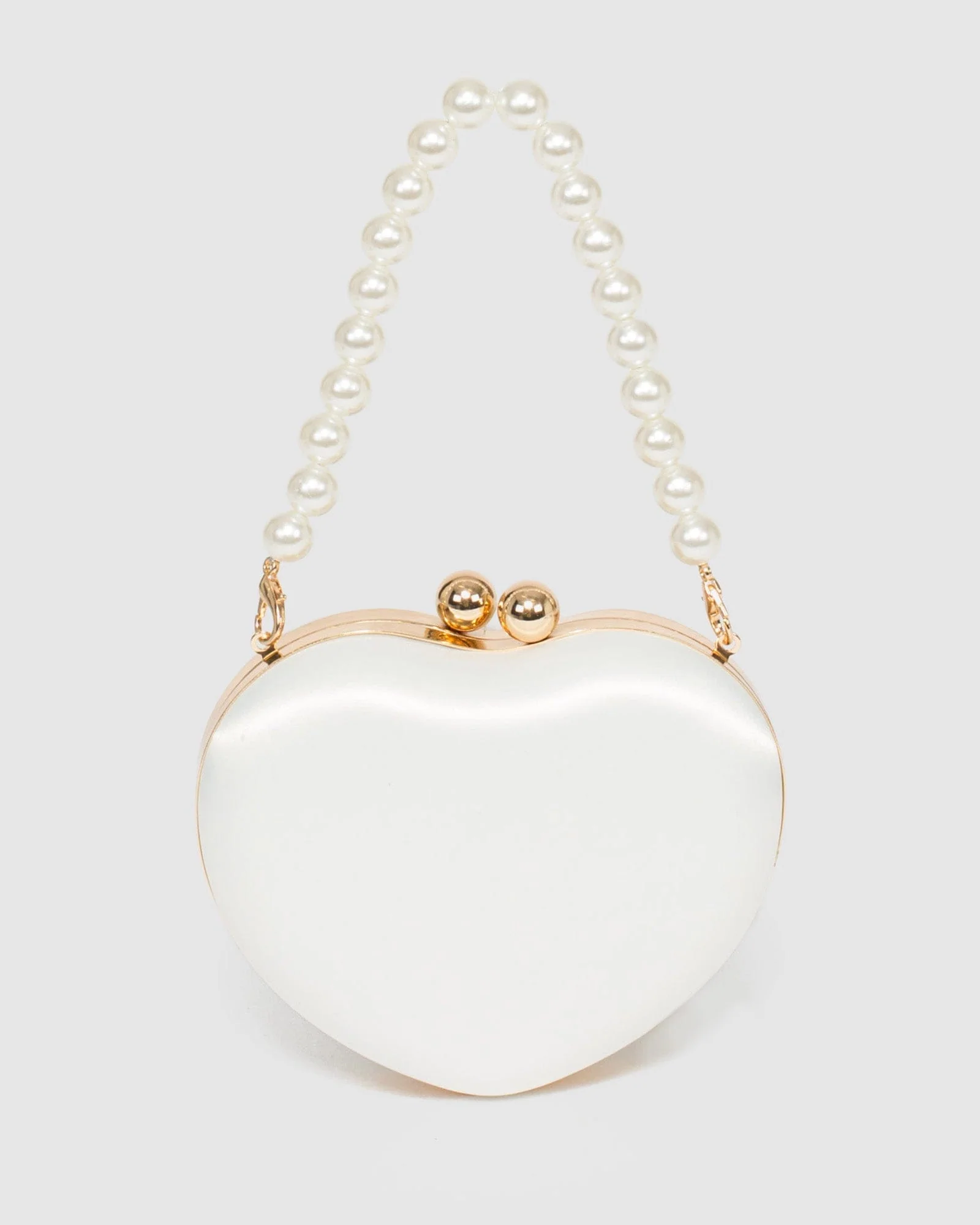 White Pearl Handle Heart Clutch Bag