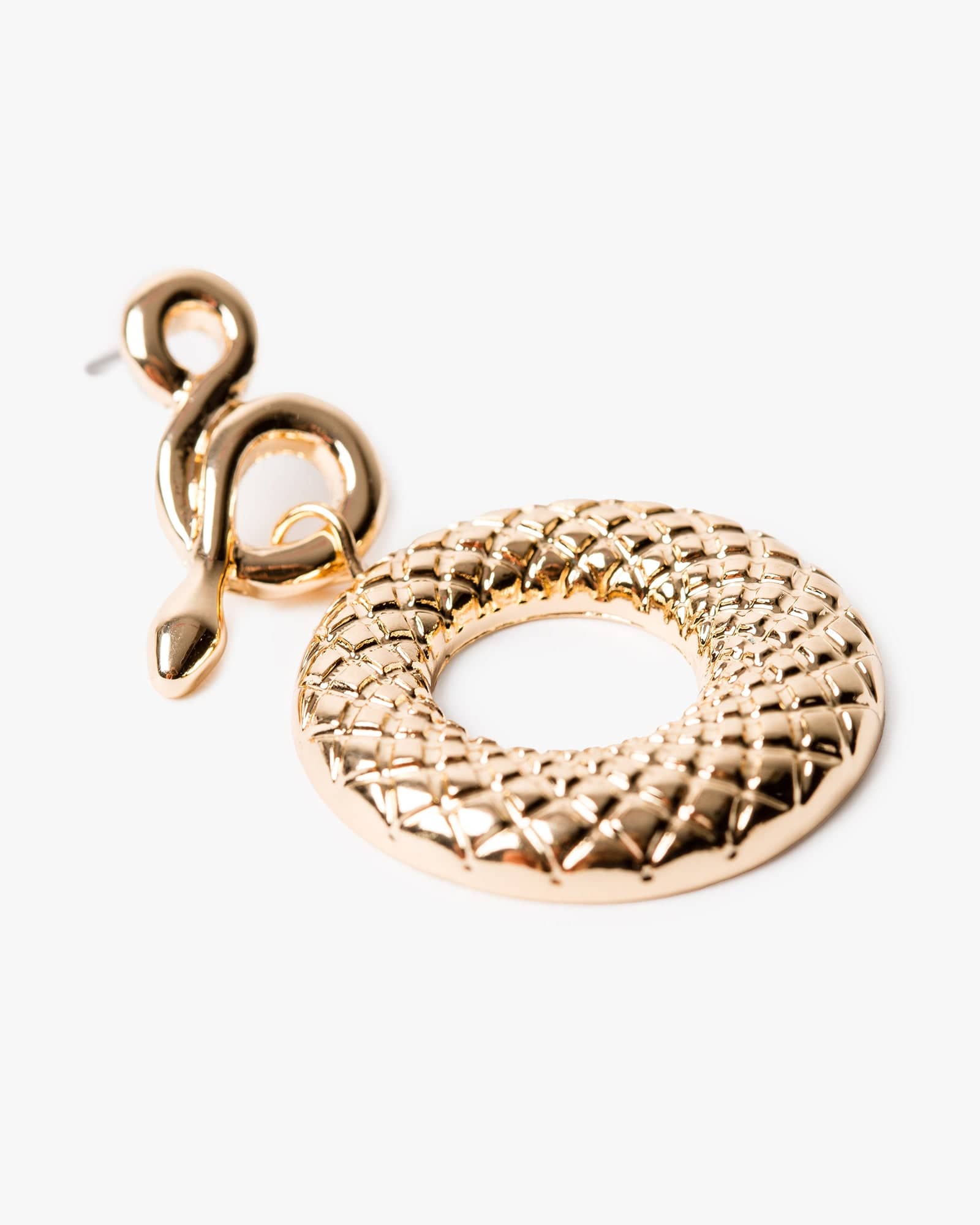 Gold Snake Detail Textured Hoop Drop Earrings