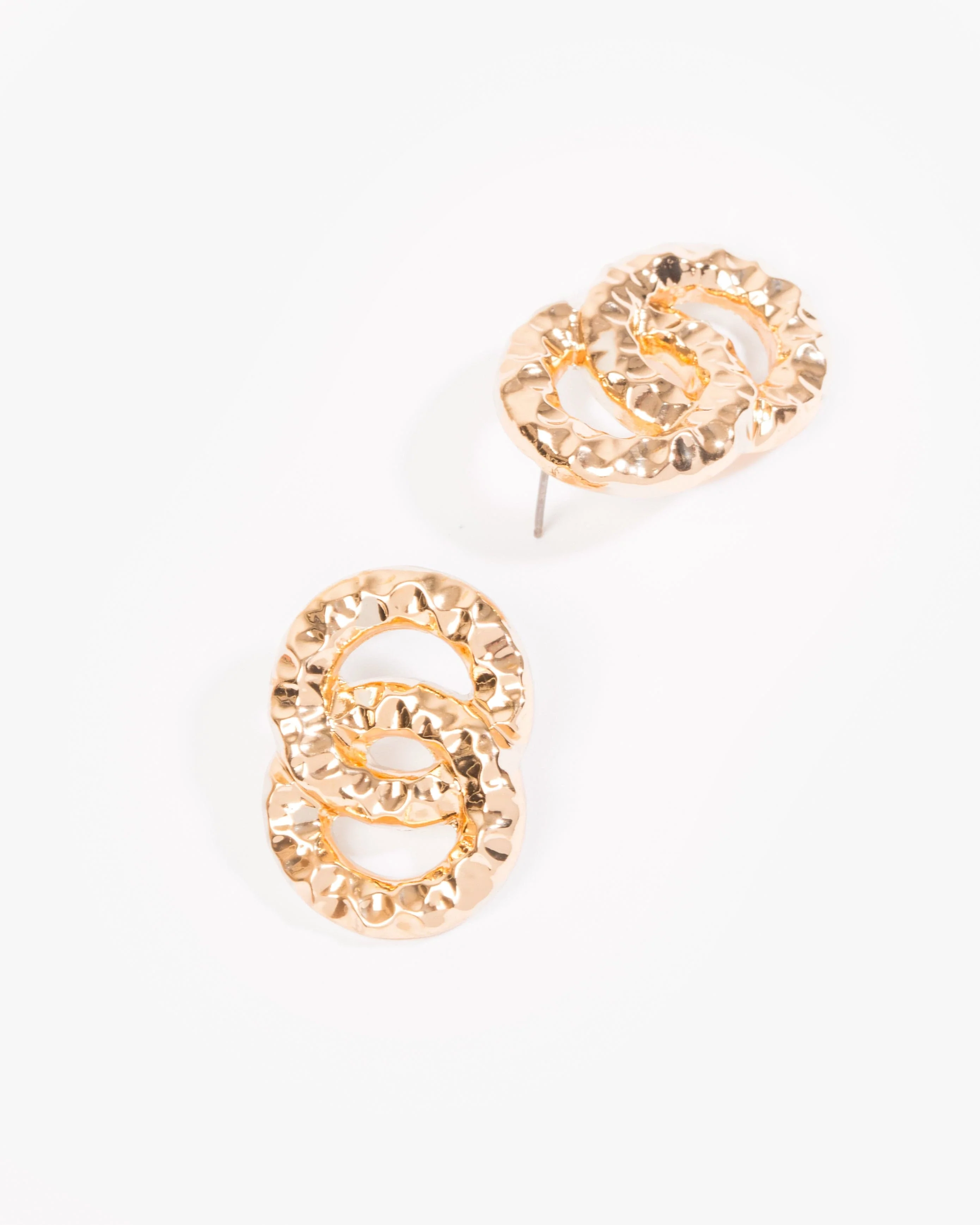 Gold Textured Chain Link Drop Earrings