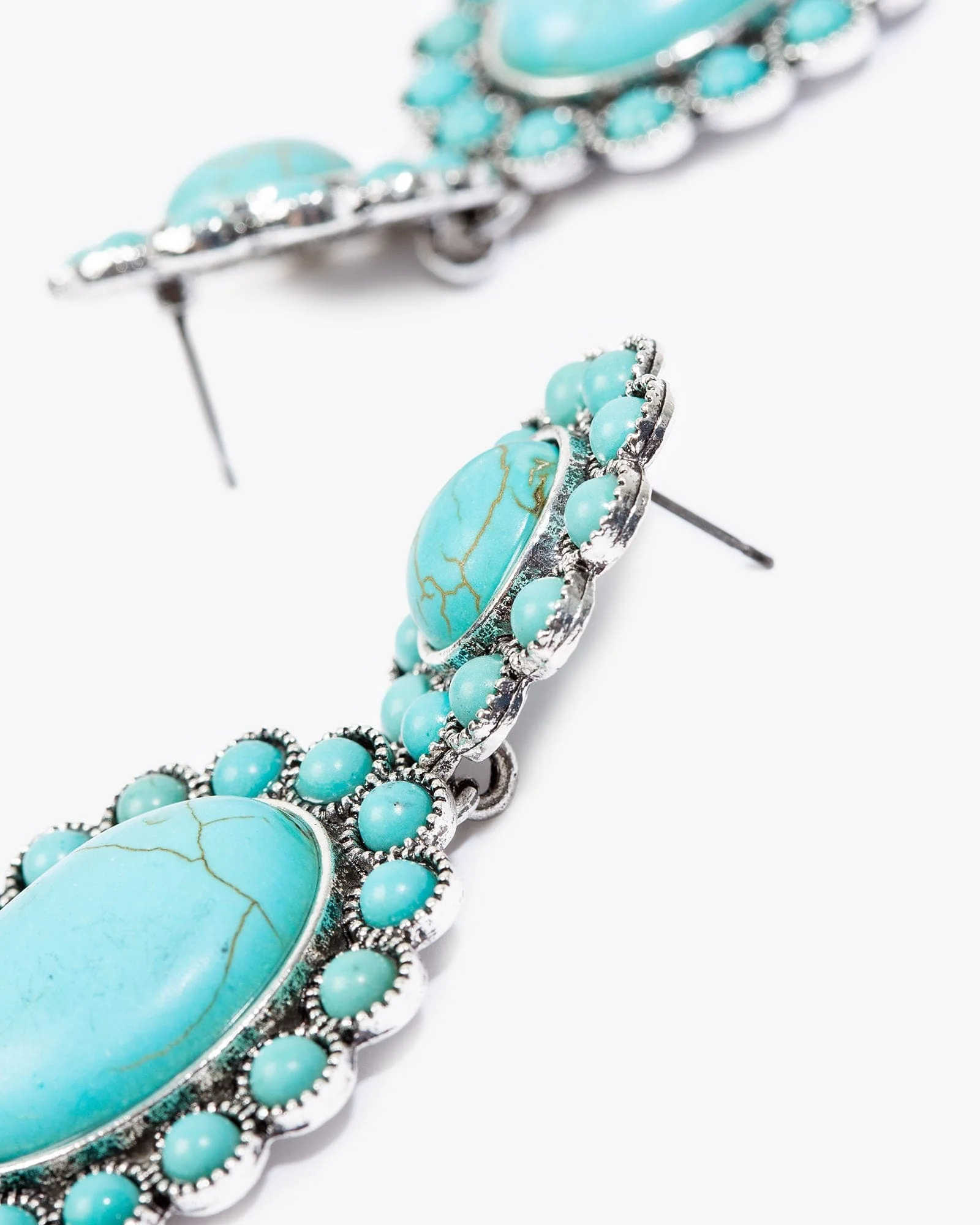 Blue Double Stone Detail Drop Earrings