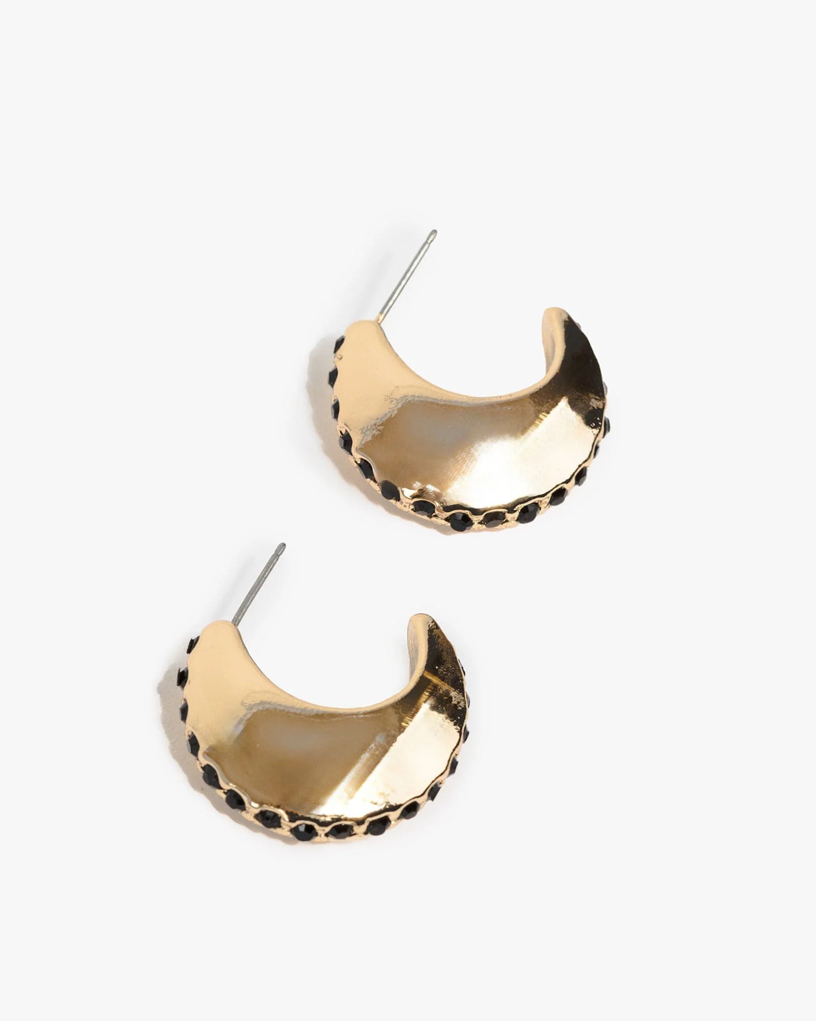 Black Studded Line Hoop Earrings