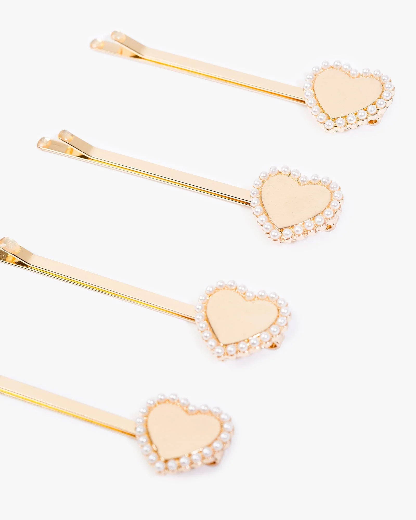 Gold 4 Pack Pearl Detail Heart Hair Slide