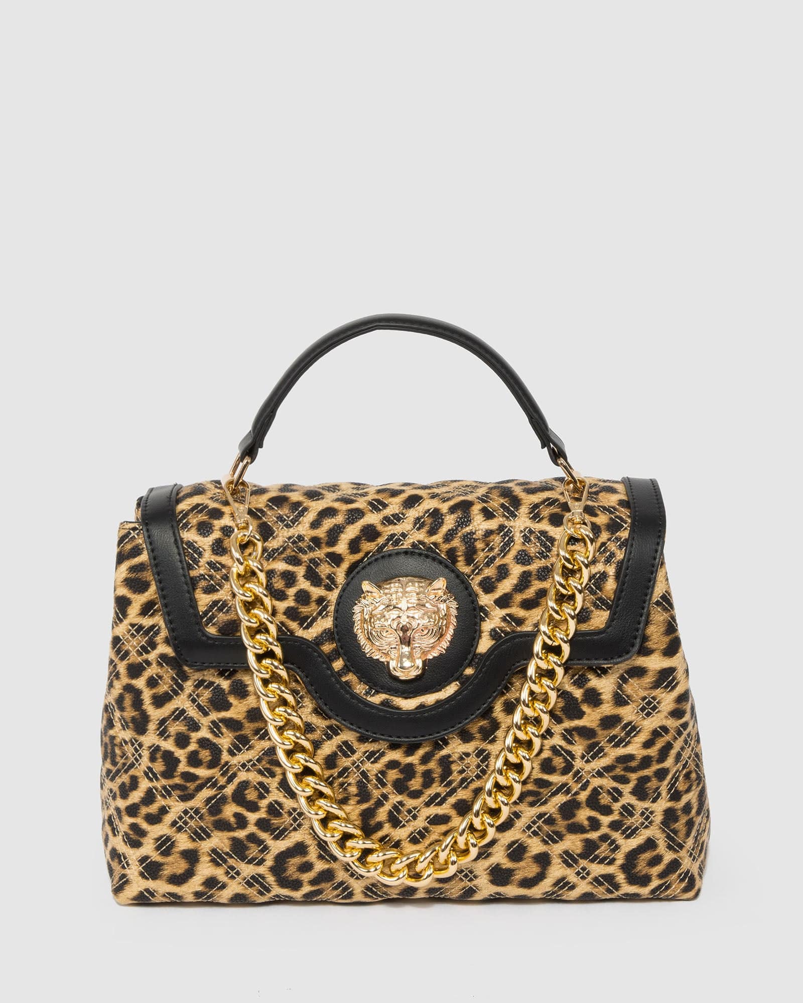 Leopard Print Asma Chain Top Handle Bag