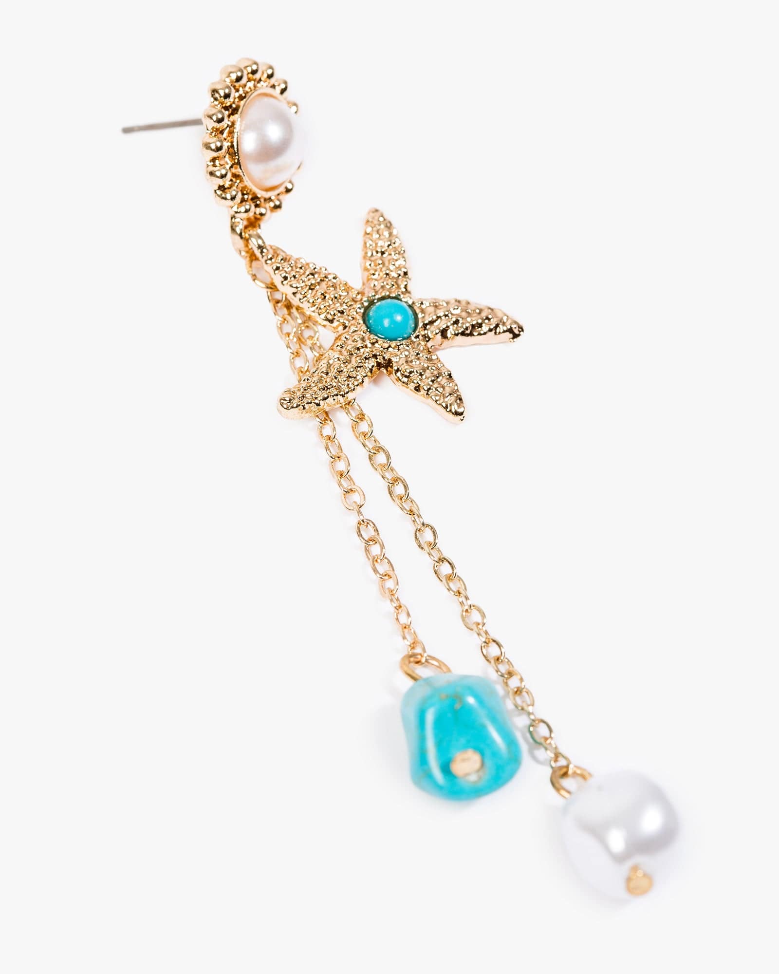 Gold Starfish Pearl Detail Double Drop Earrings