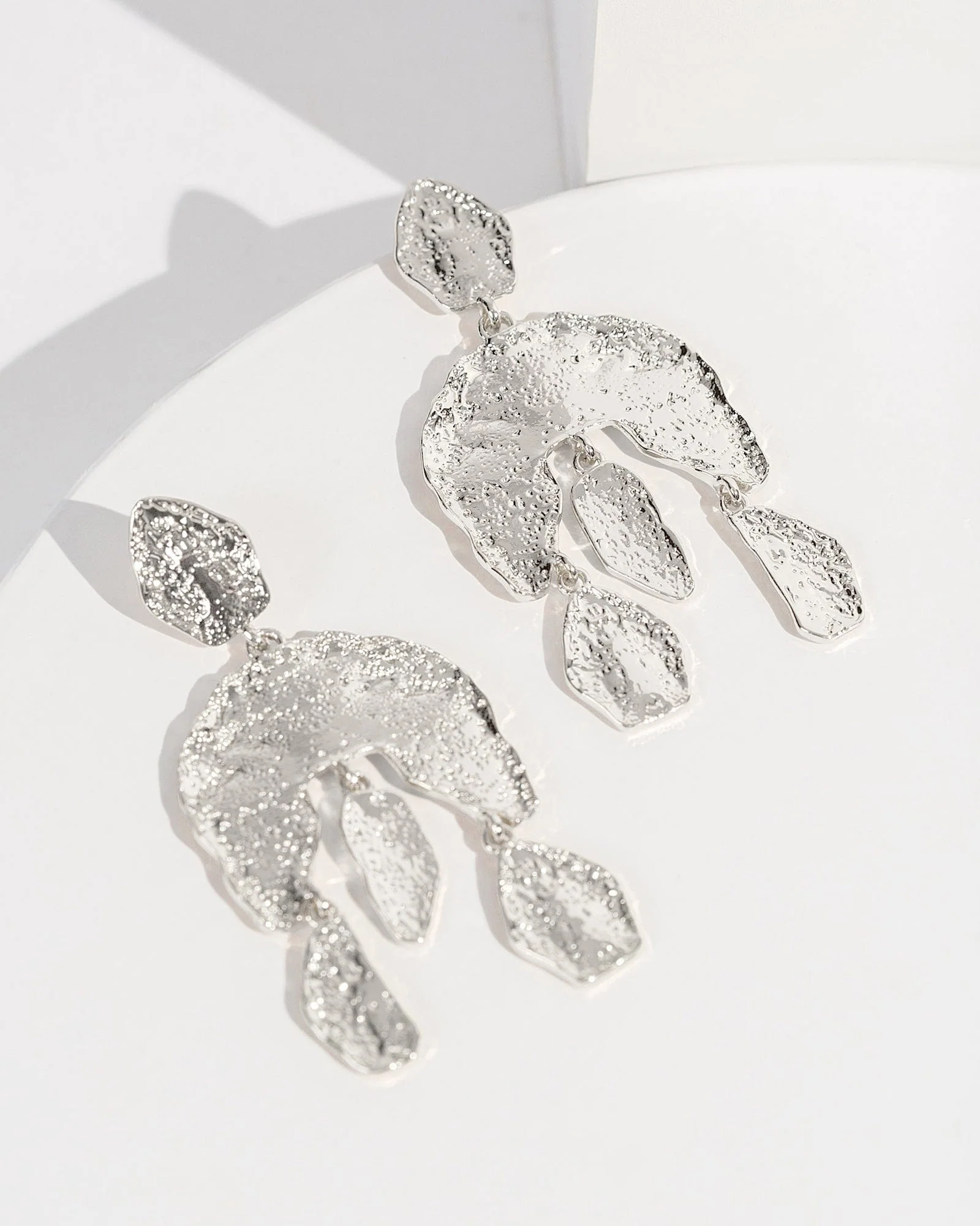 Silver Textured Arch Drop Earrings