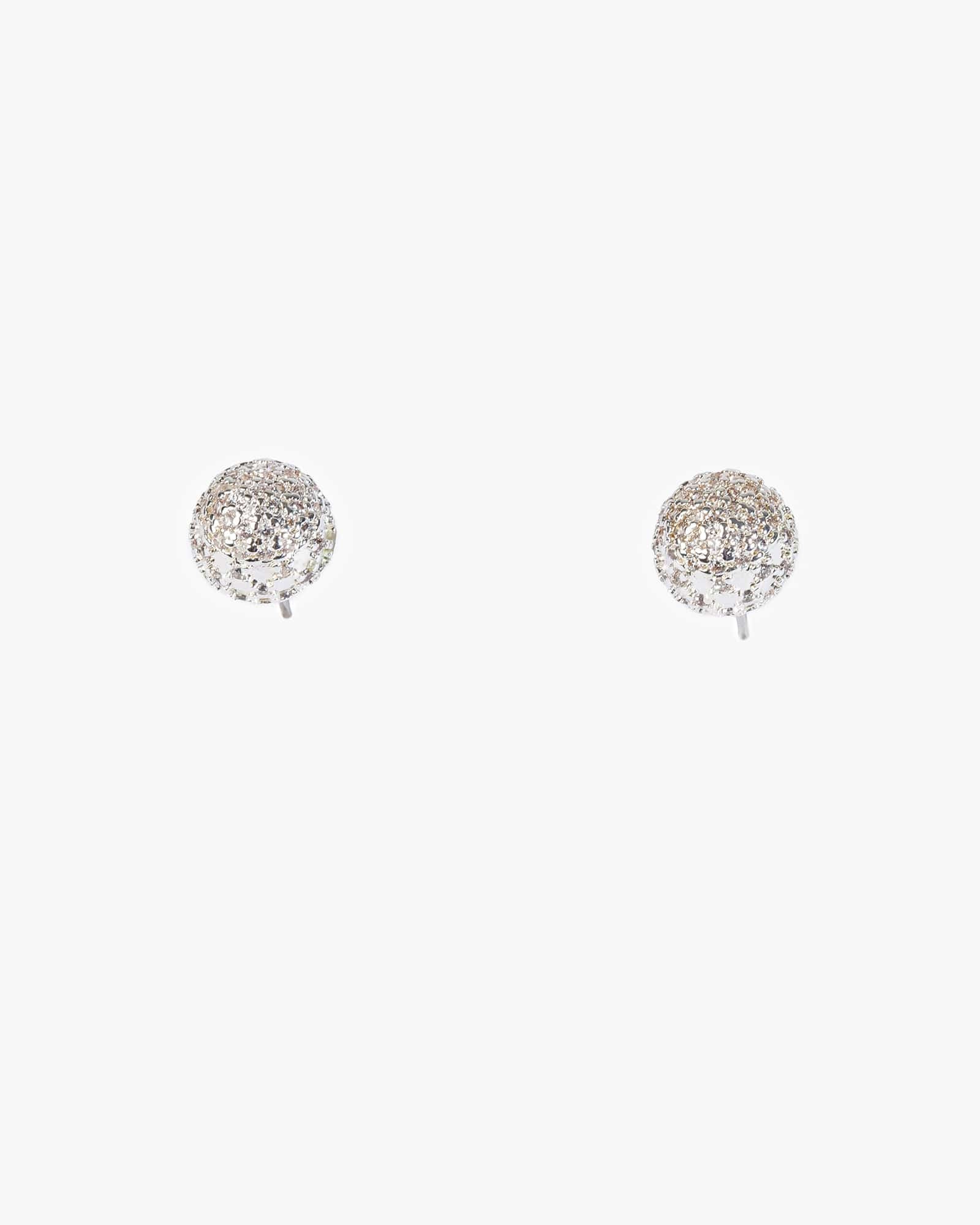 Silver Cubic Zirconia Pave Ball Stud Earrings