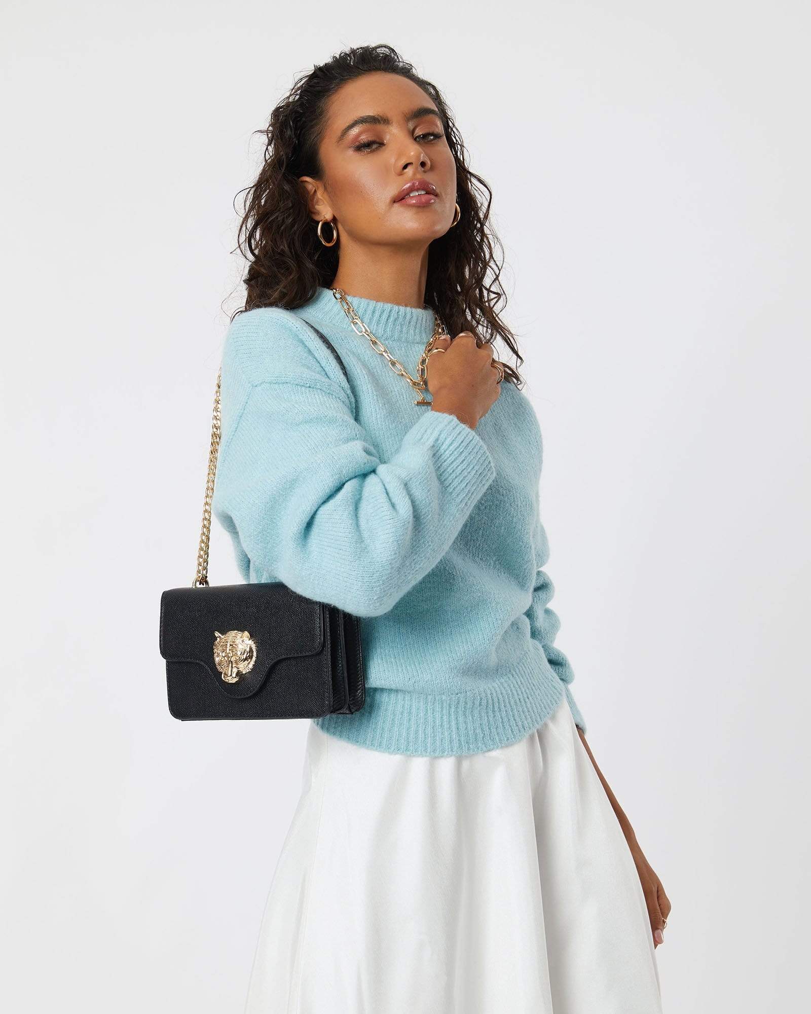 Black Willow Tiger Face Crossbody Bag