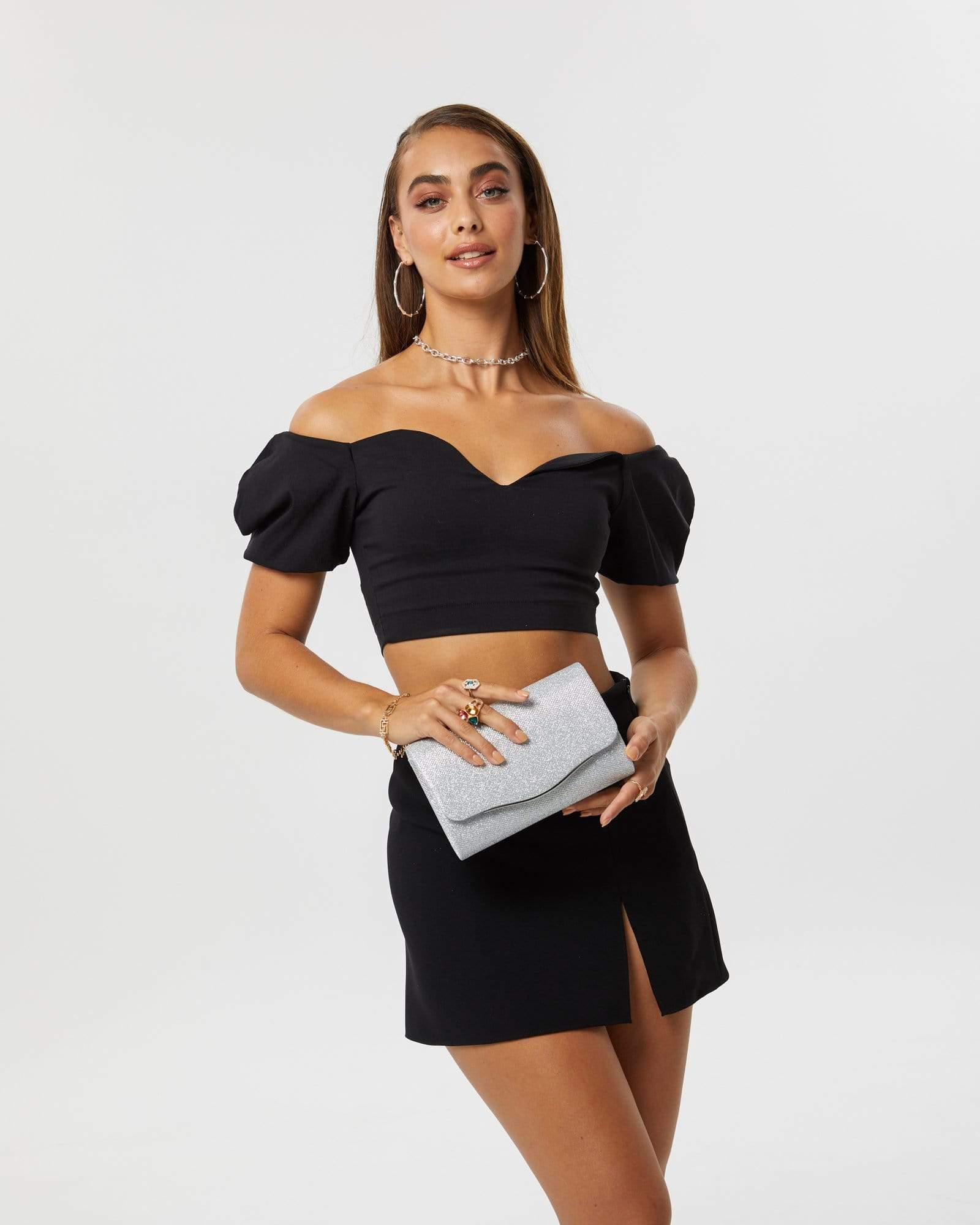 Silver Adele Evening Clutch Bag