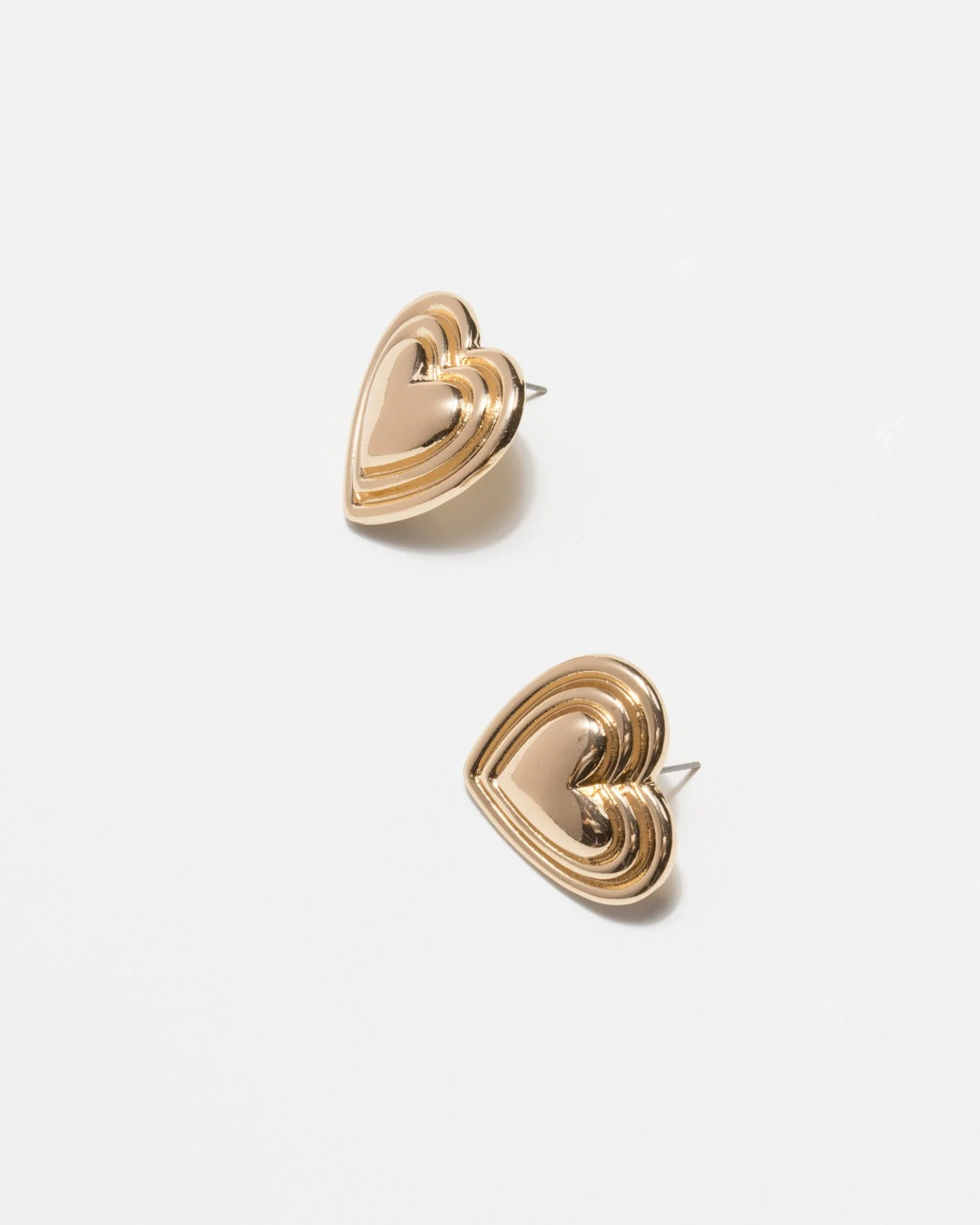 Gold Double Heart Stud Earrings
