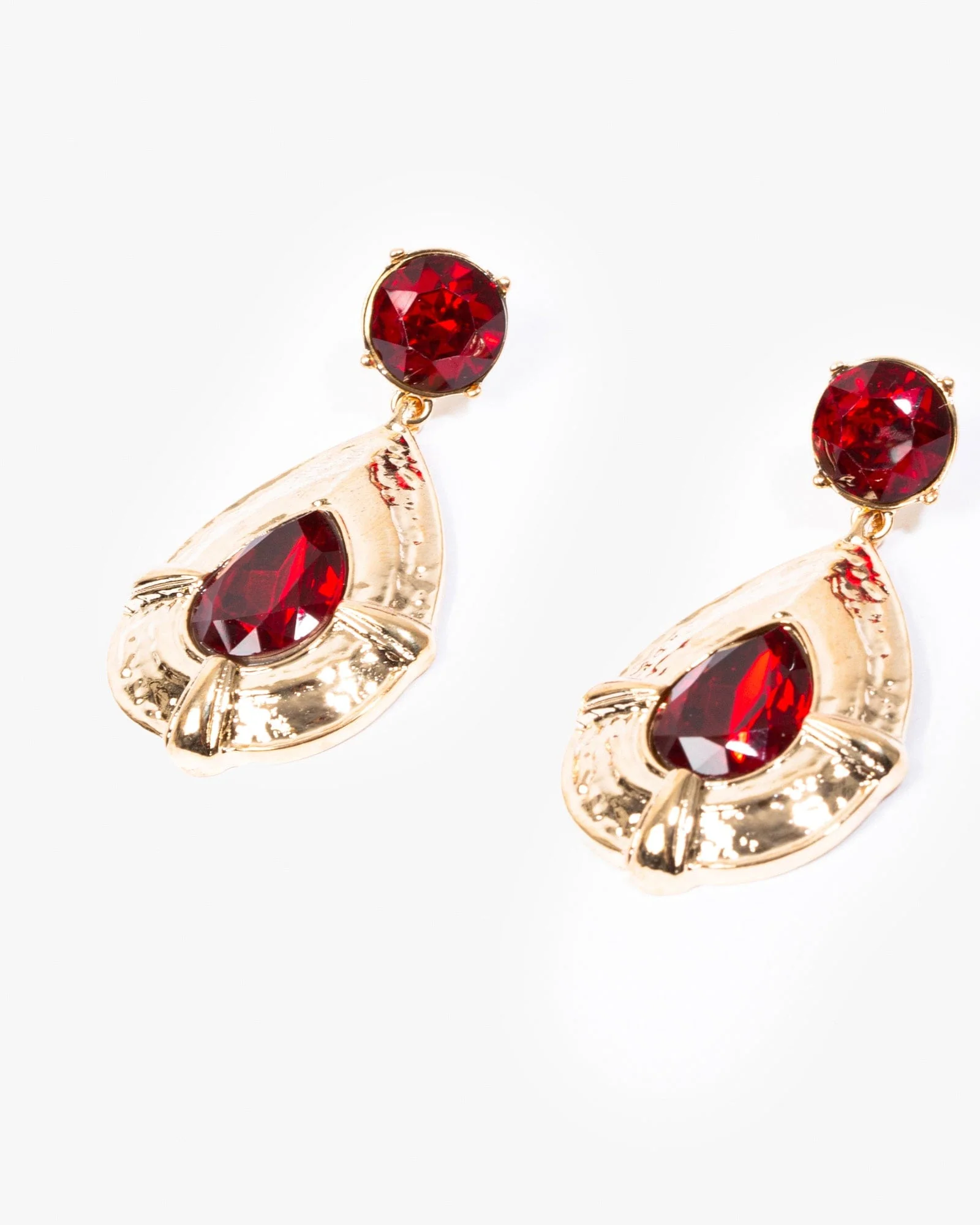 Red Textured Framed Tear Drop Earrings