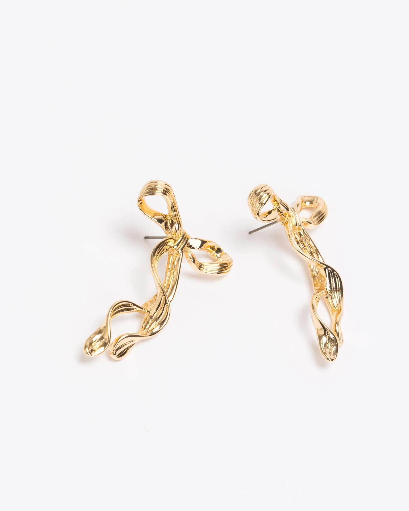 Gold Metal Twisted Bow Earrings