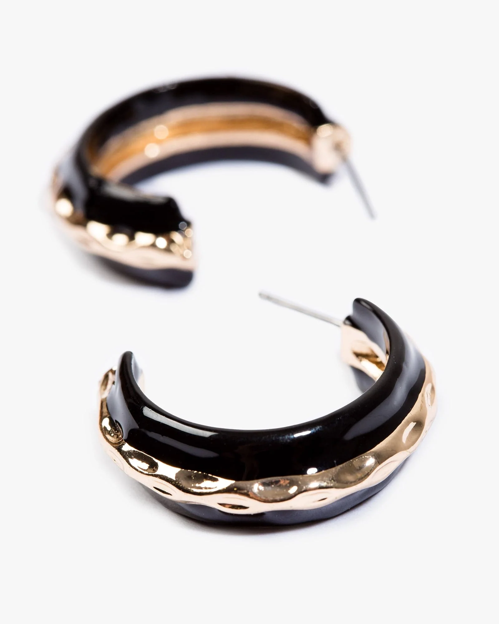Black Organic Lined Hoop Earrings
