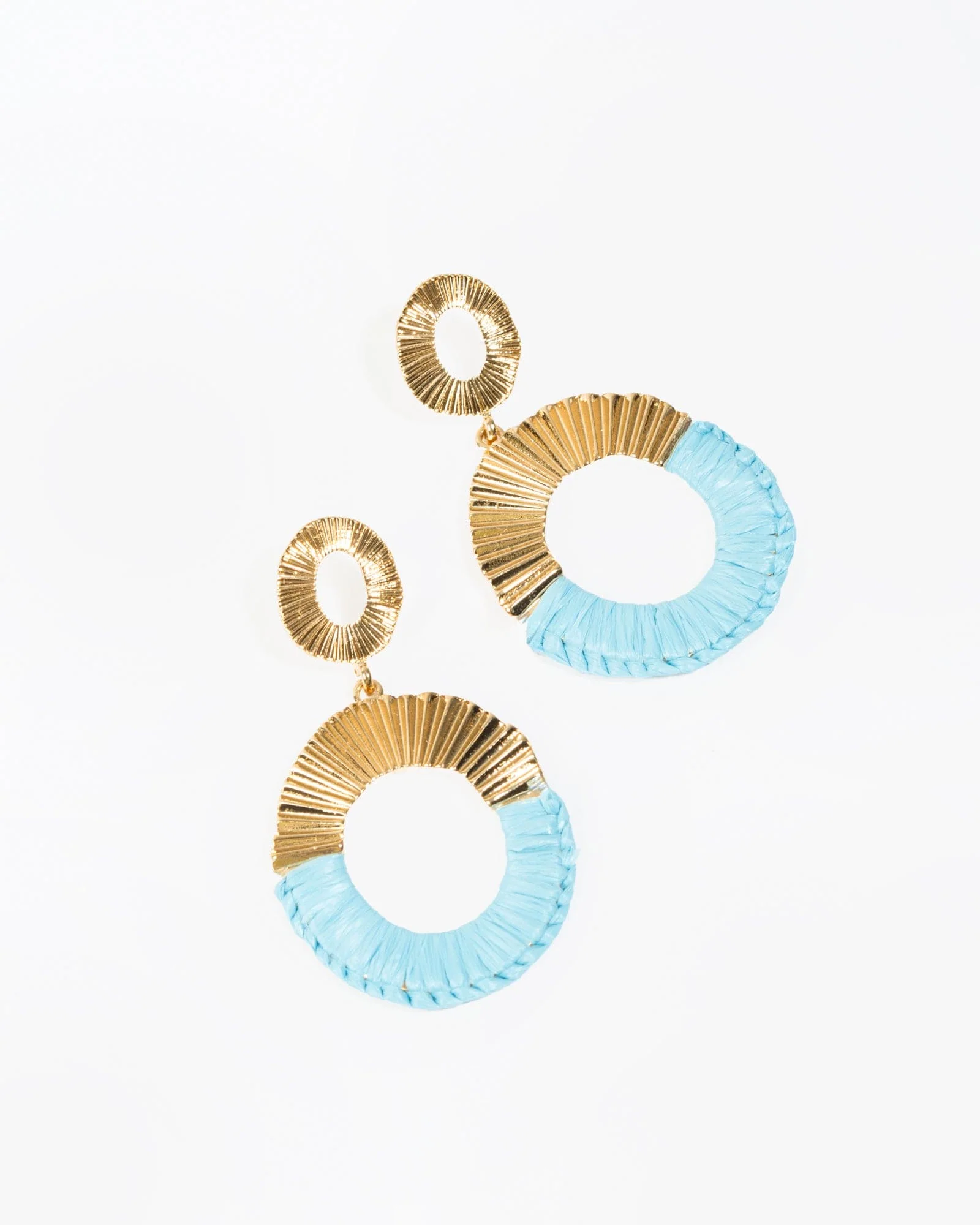 Blue Half Wrapped Oval Earrings