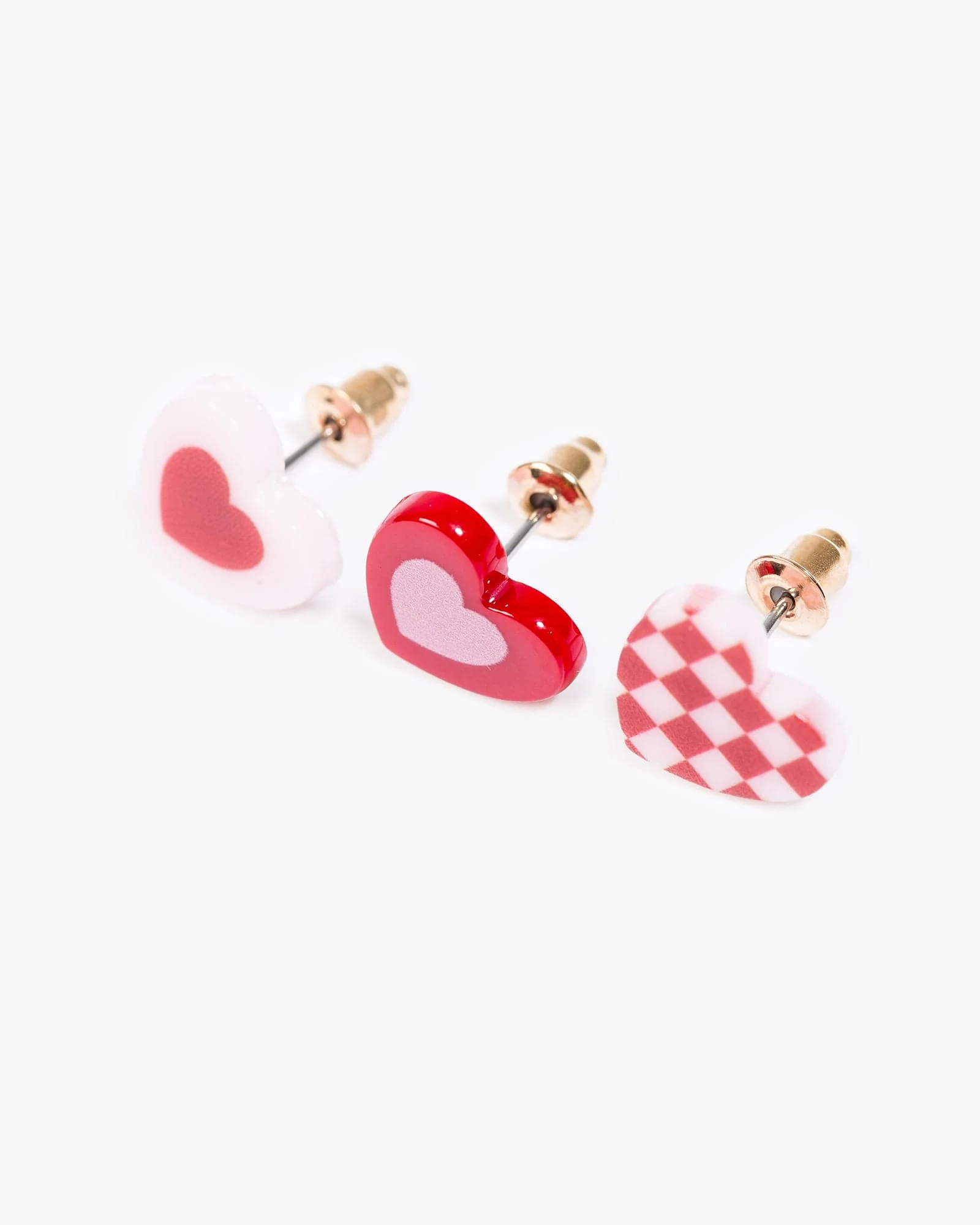 White 3 Pack Love Heart Stud Earrings