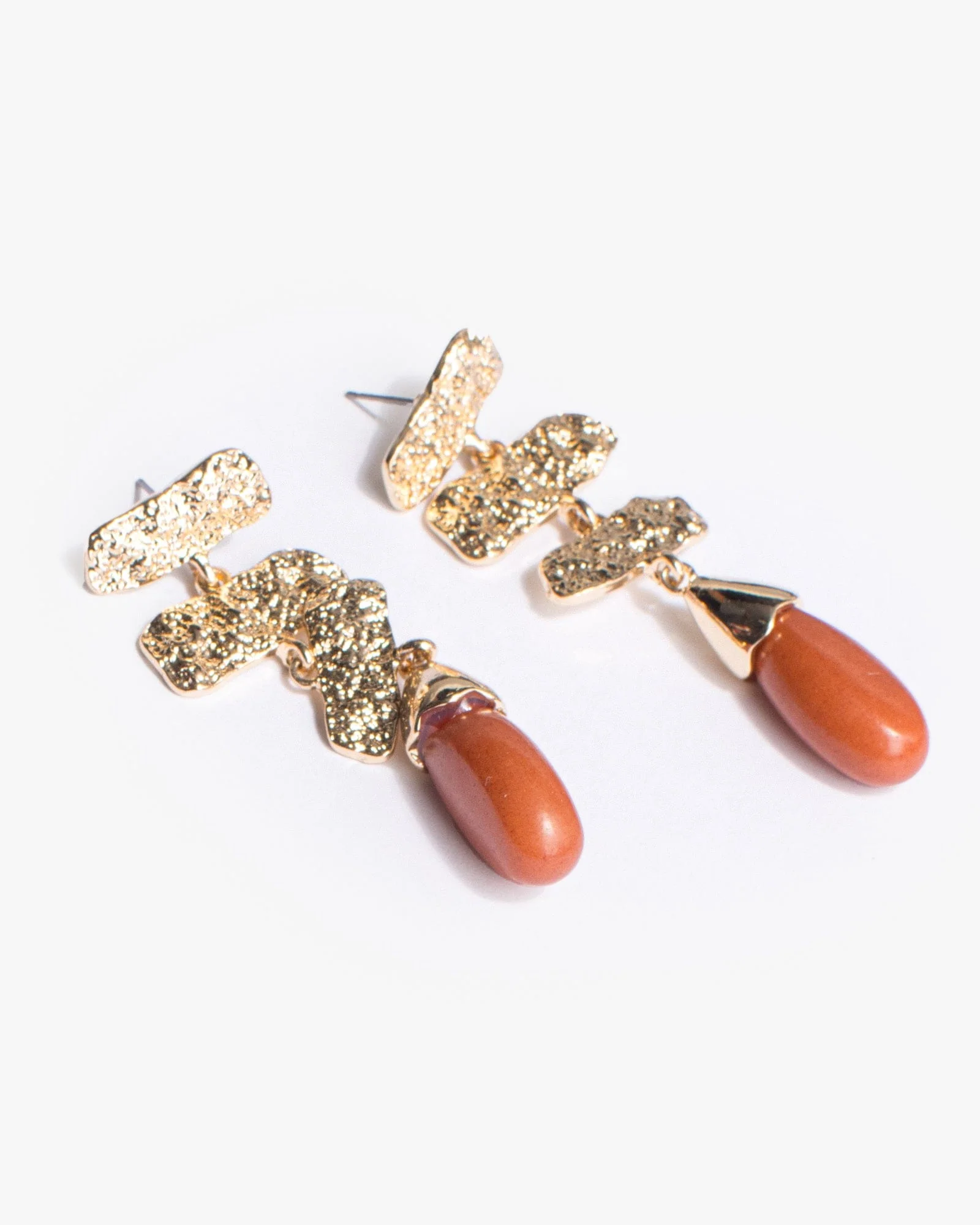 Brown Textural Bar Statement Earrings