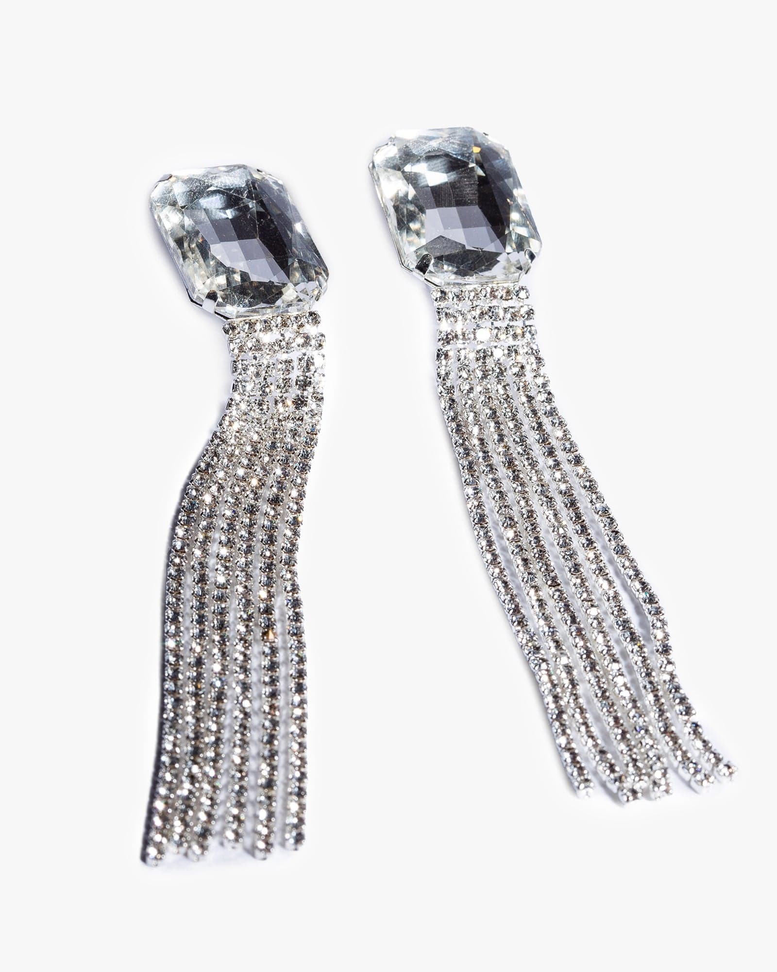 Crystal Silver Tassel Statement Earrings