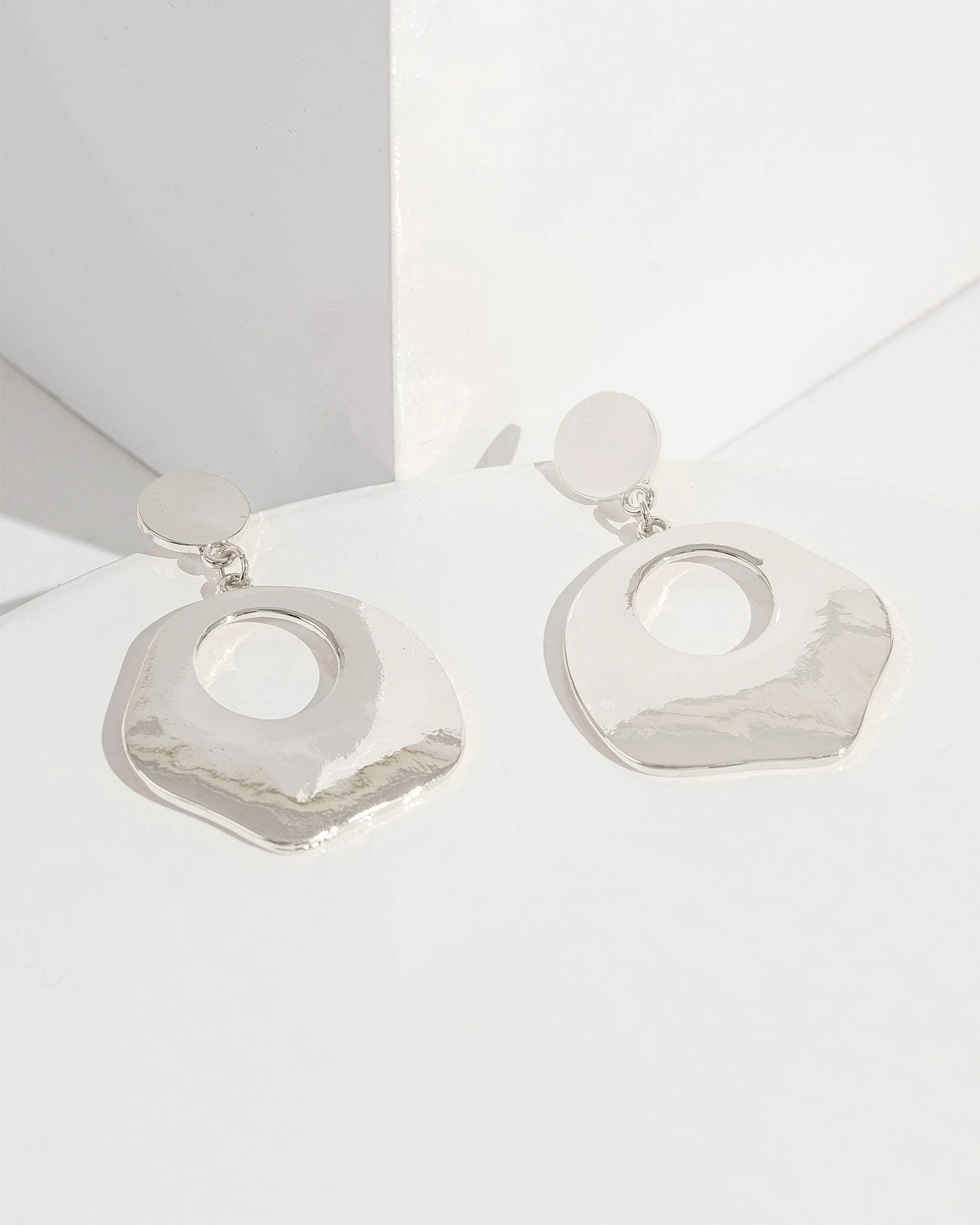 Silver Assymetrical Post Drop Earrings