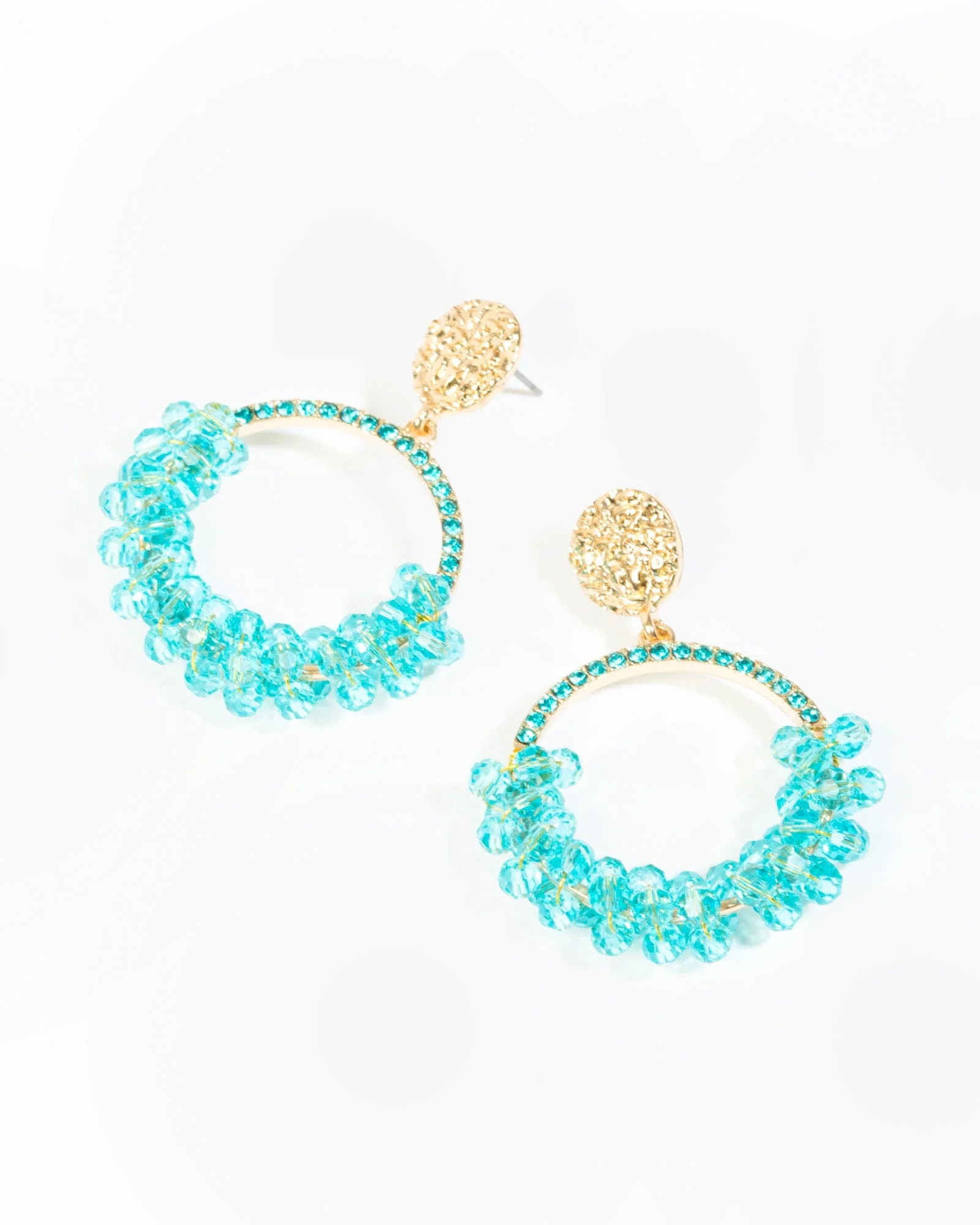 Blue Beaded Circle Drop Earrings