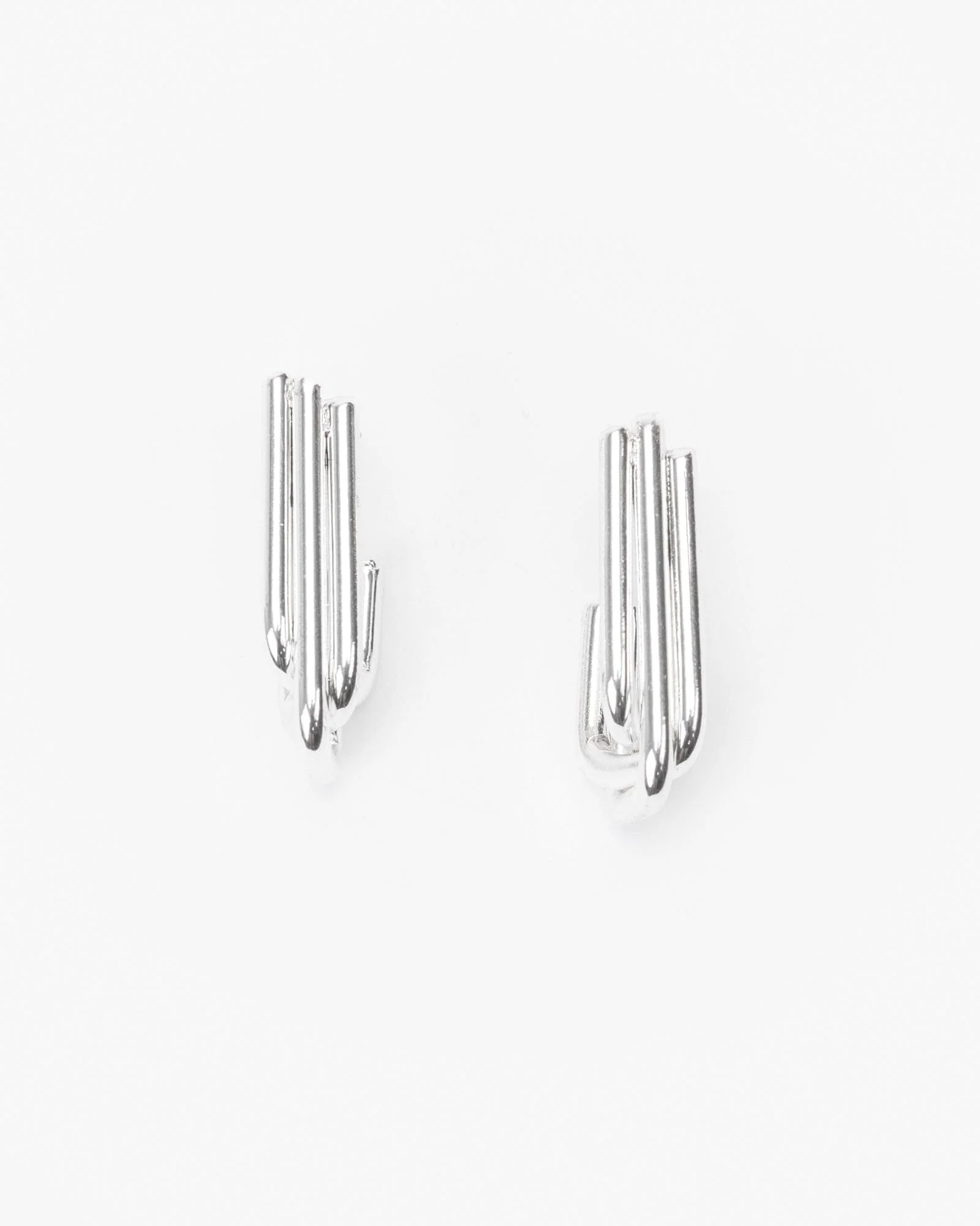 Silver 3 Bar Rectangular Hoop Earrings