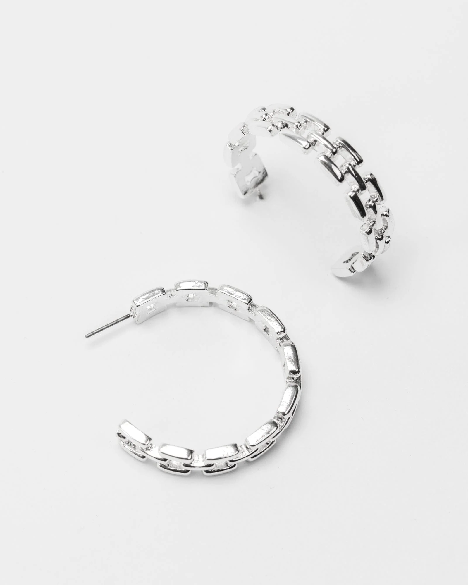 Silver Large Link Band Hoop Earrings