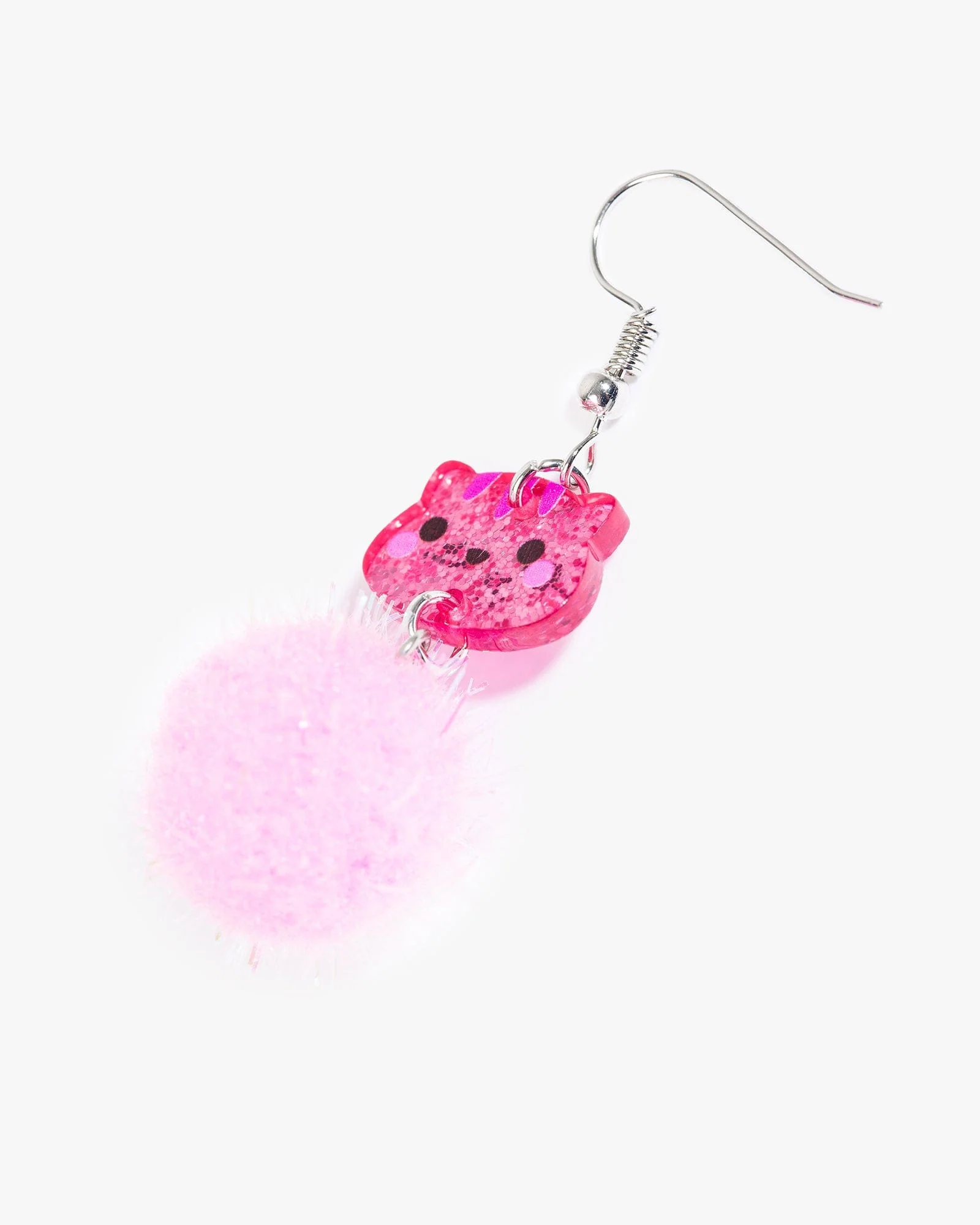 Pink Fluffy Animal Hook Drop Earrings