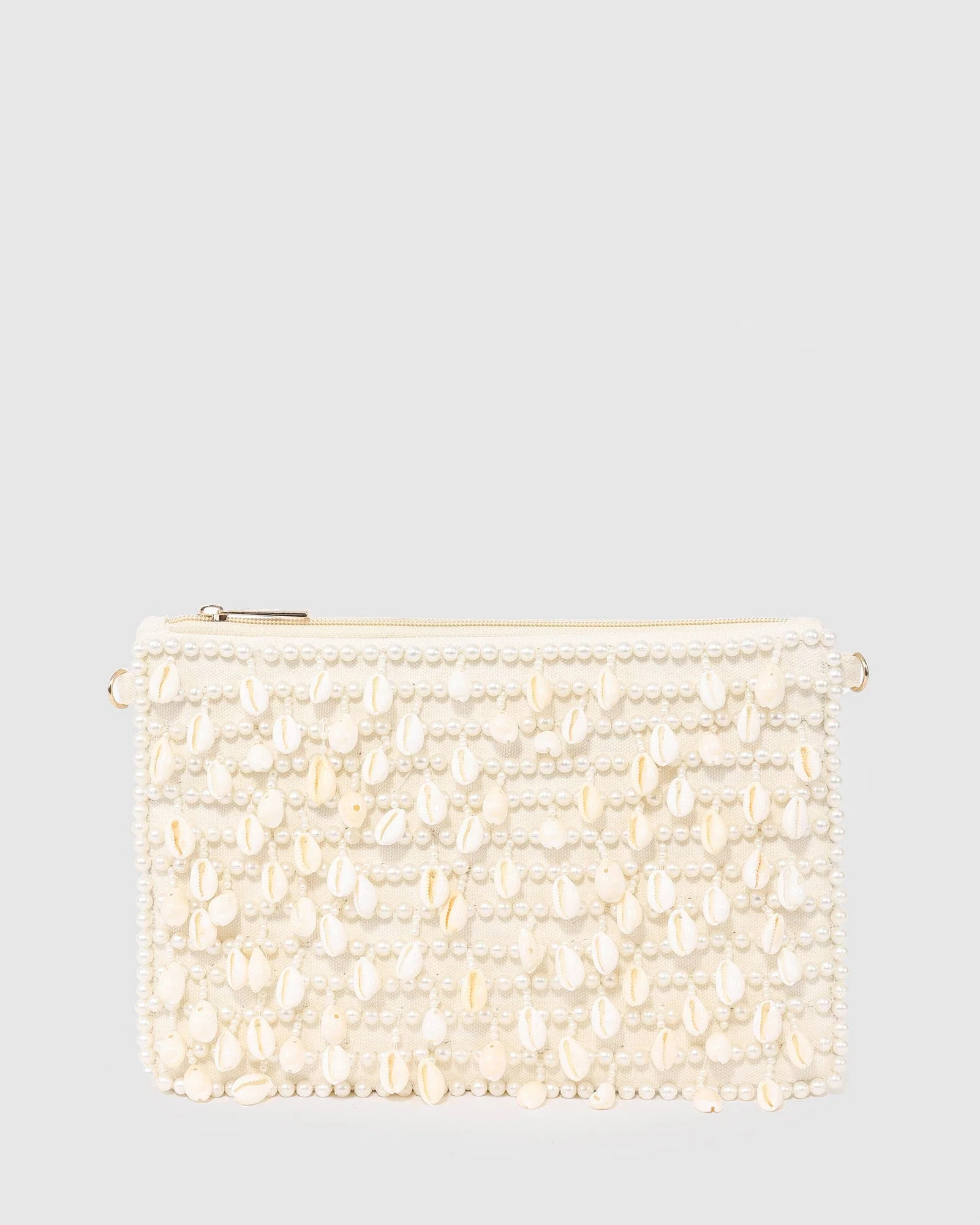 Pearl Zip Top Sequin Clutch Bag