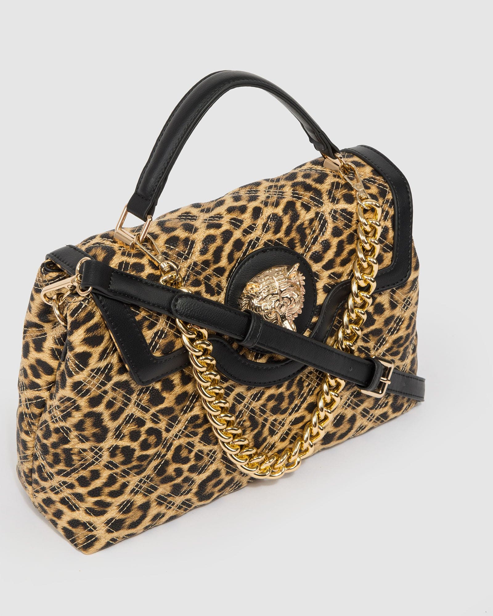 Leopard Print Asma Chain Top Handle Bag