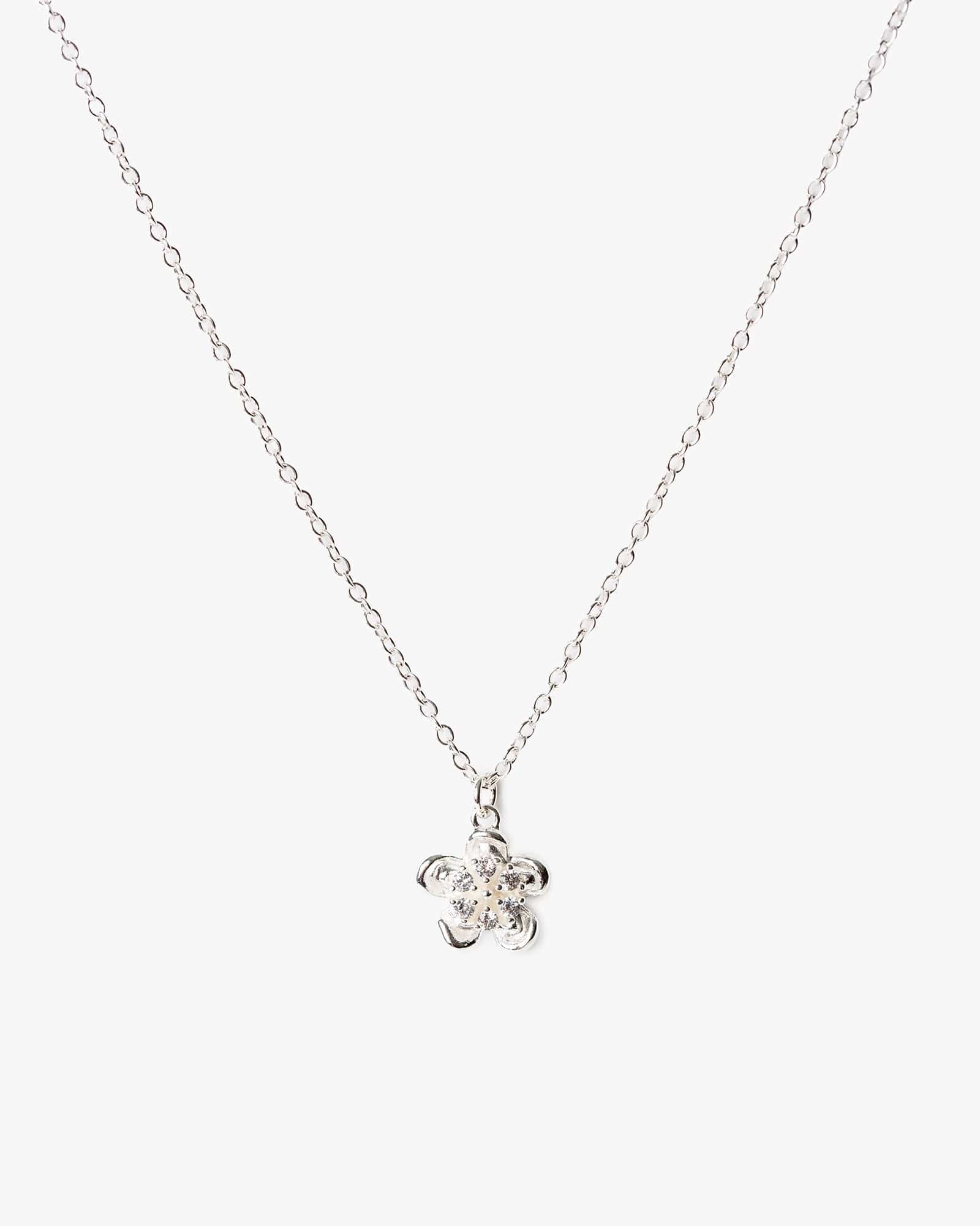 Silver Cubic Zirconia Flower Necklace