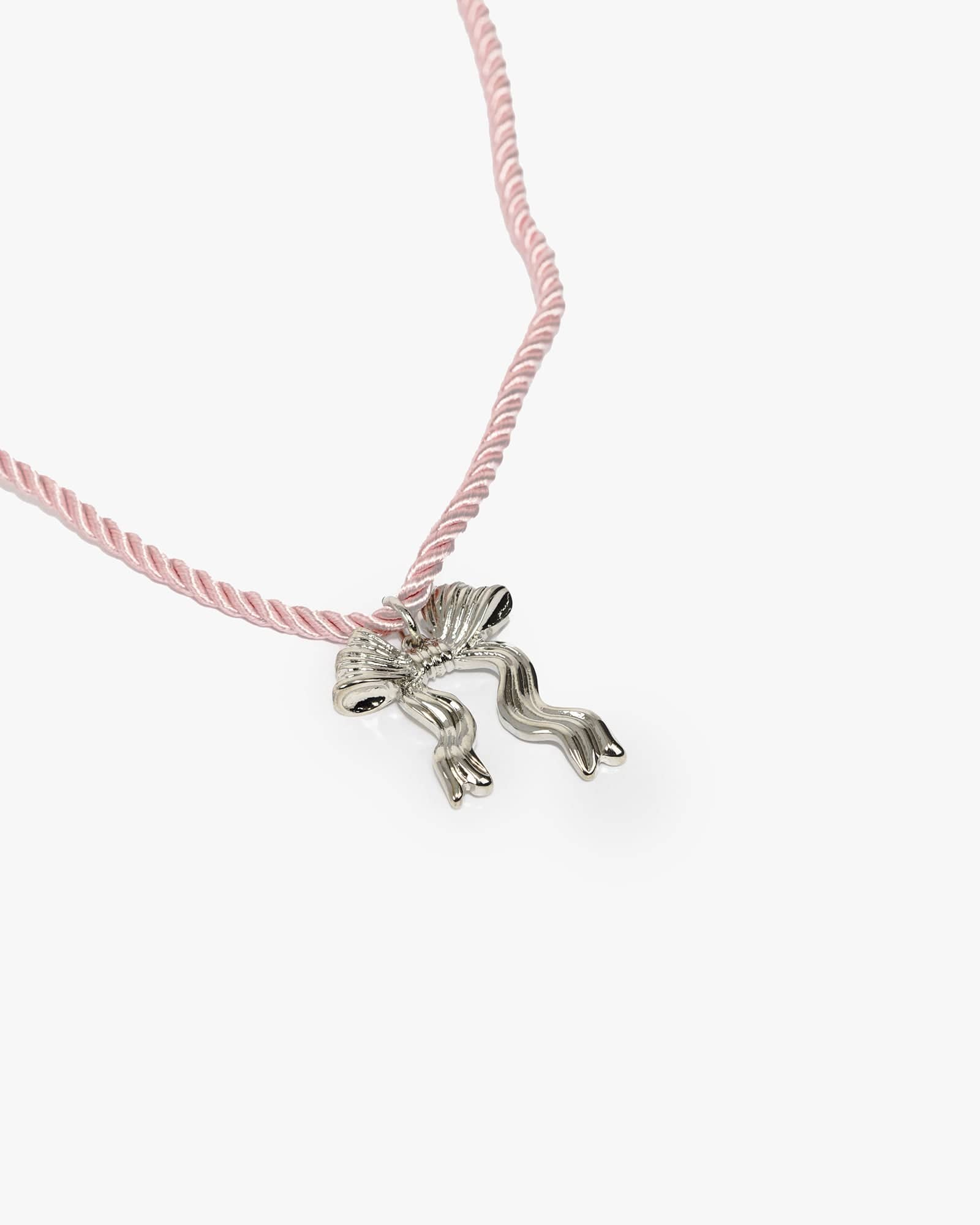 Pink Metal Bow Detail Cord Choker Necklace