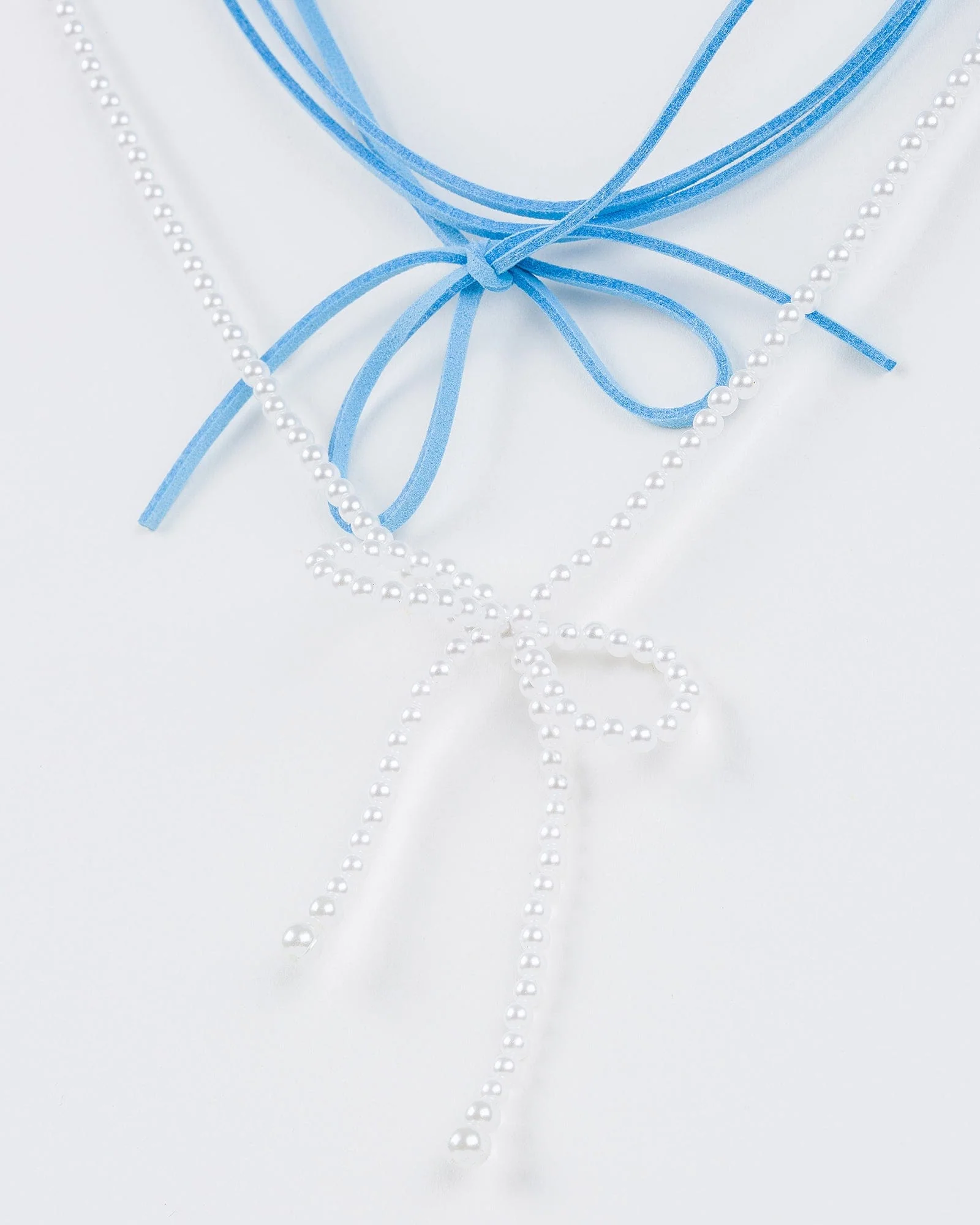 Blue 2 Pack Pearl Bow And String Necklace