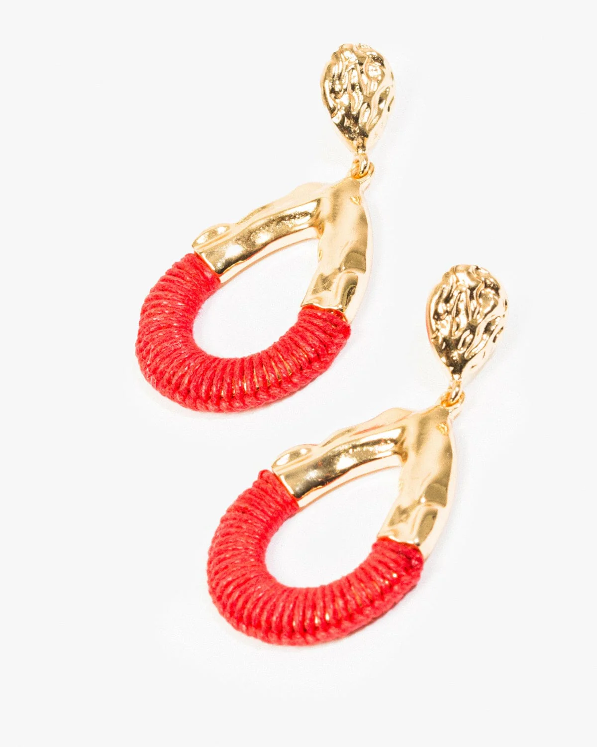 Red Thread Wrapped Tear Earrings
