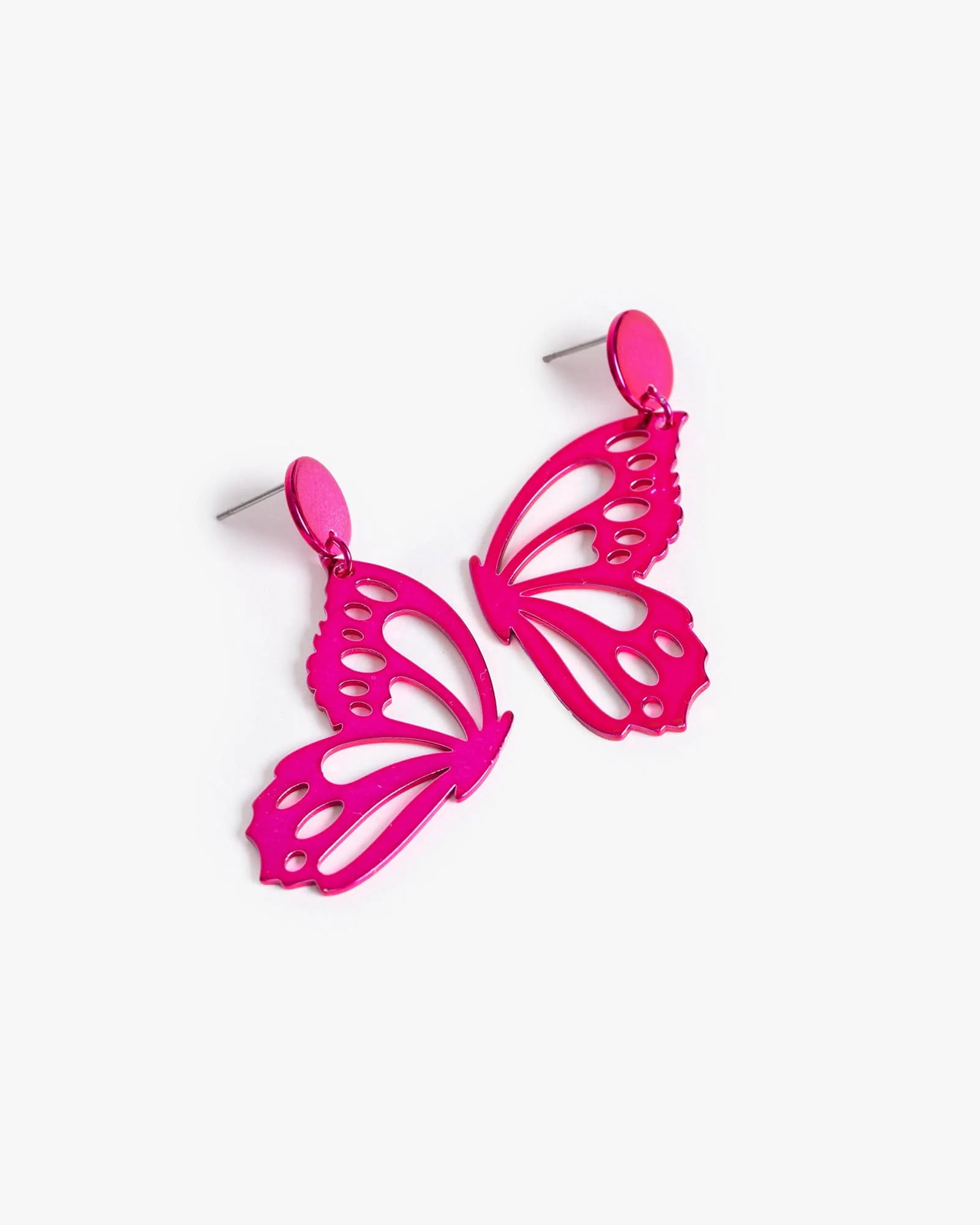 Pink Metallic Acrylic Butterfly Earrings