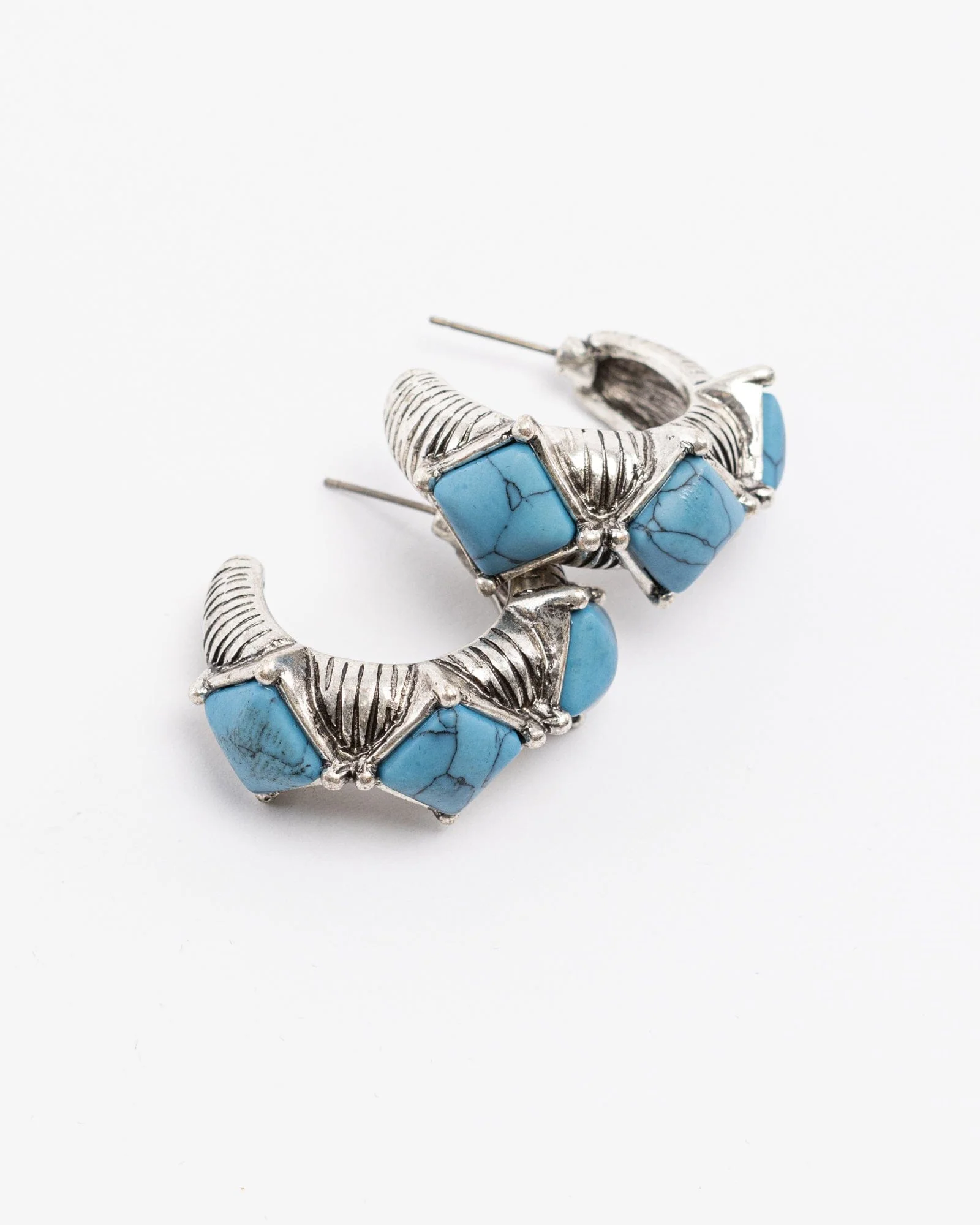 Multi Colour Antique Look Stone Hoop Earrings