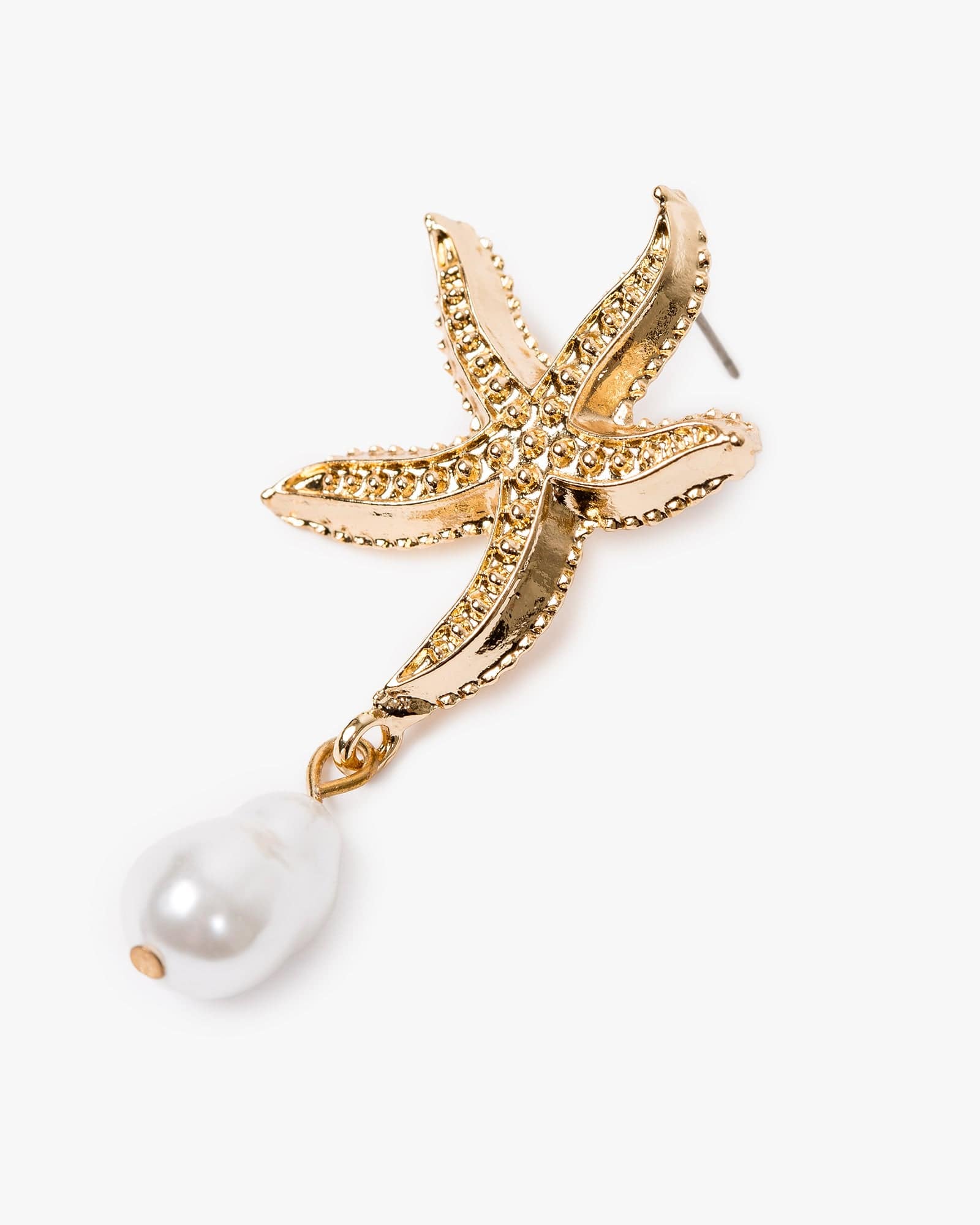 Gold Pearl Drop Textured Starfish Motif Earrings