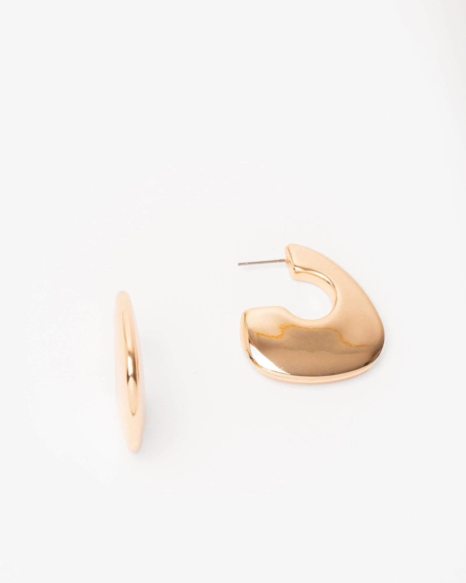 Gold Chunky Flat Hoop Earrings