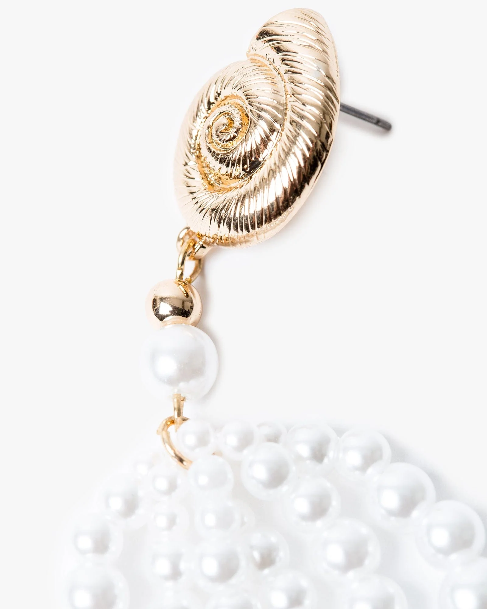 Gold Metal Shell Pearl Drop Earrings