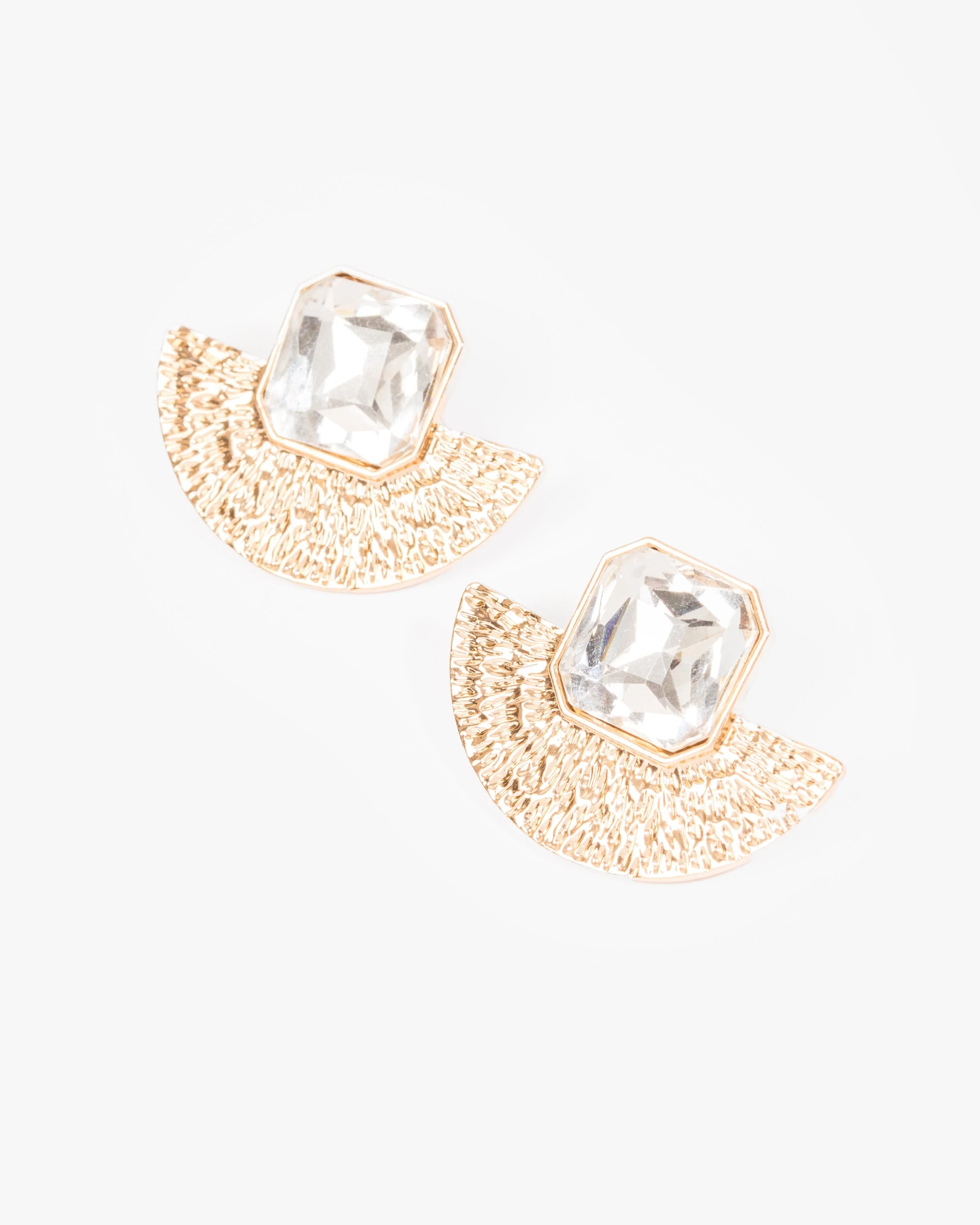 Gold Crystal Statement Fan Stud Earrings