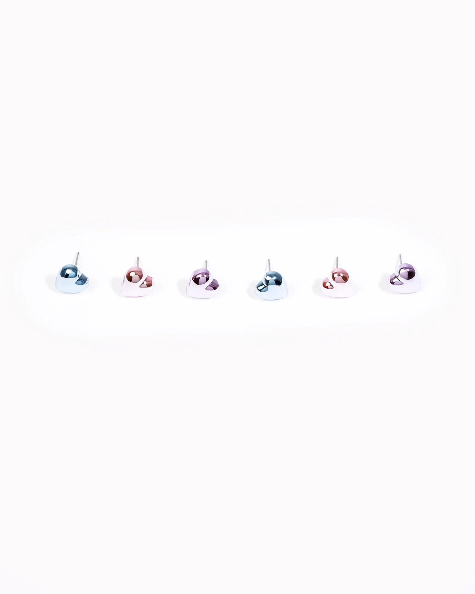 Multi Colour 6 Pack Metallic Love Heart Stud Earrings