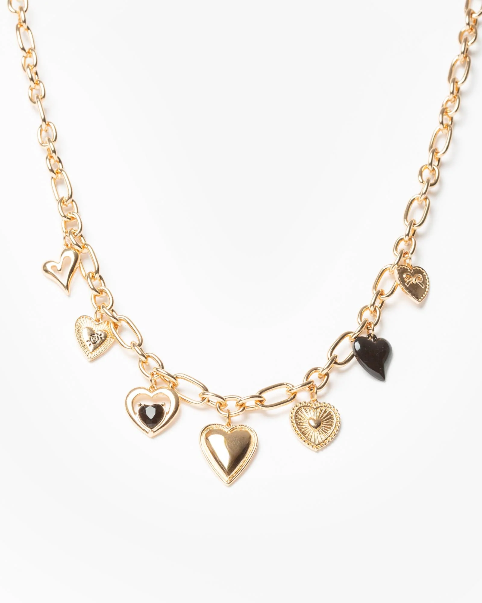 Gold Multi Colour Heart Charm Necklace