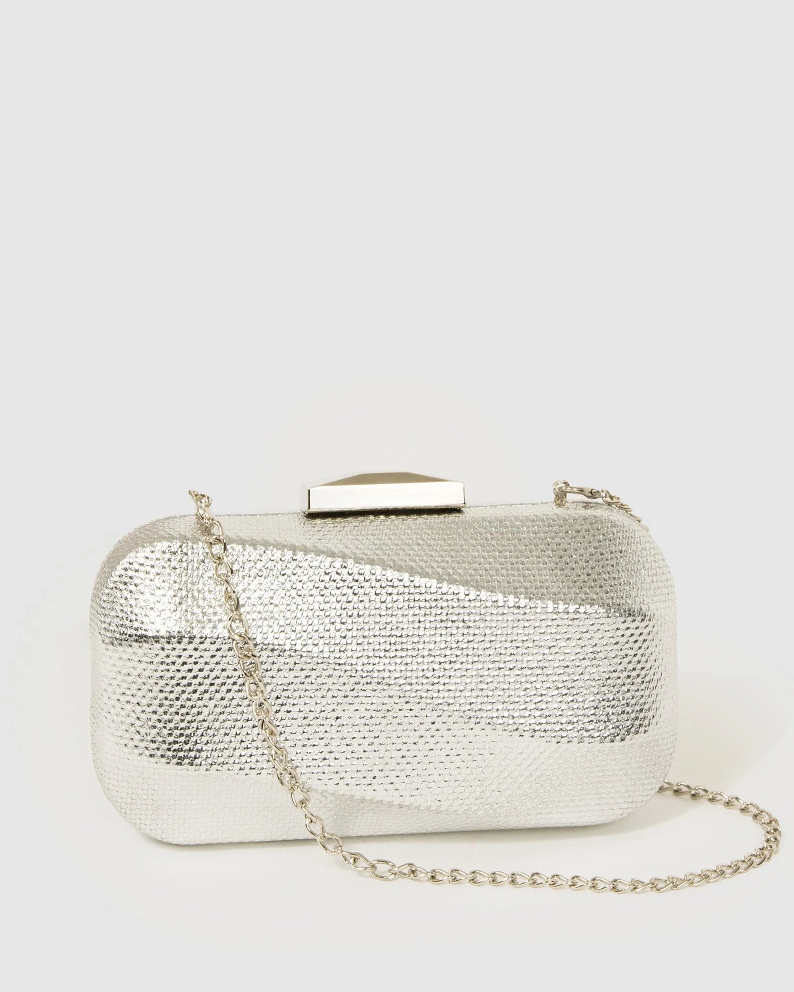 Silver Marley Wavy Hardcase Clutch Bag