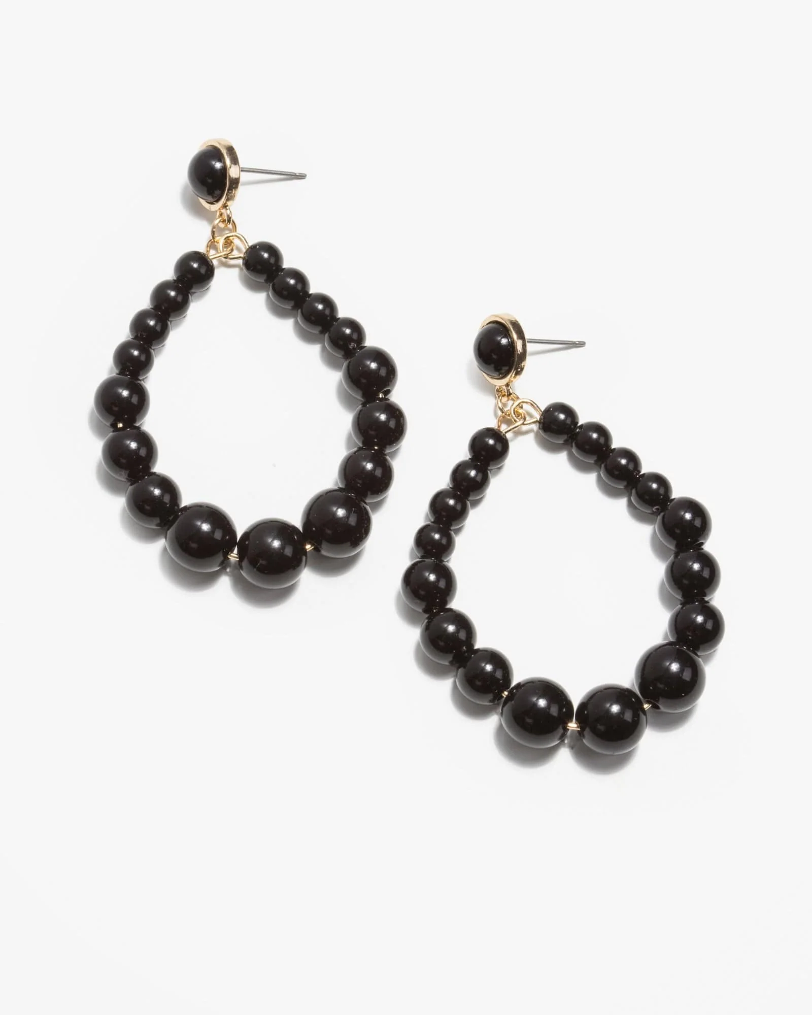 Black Round Beaded Drop Earrings
