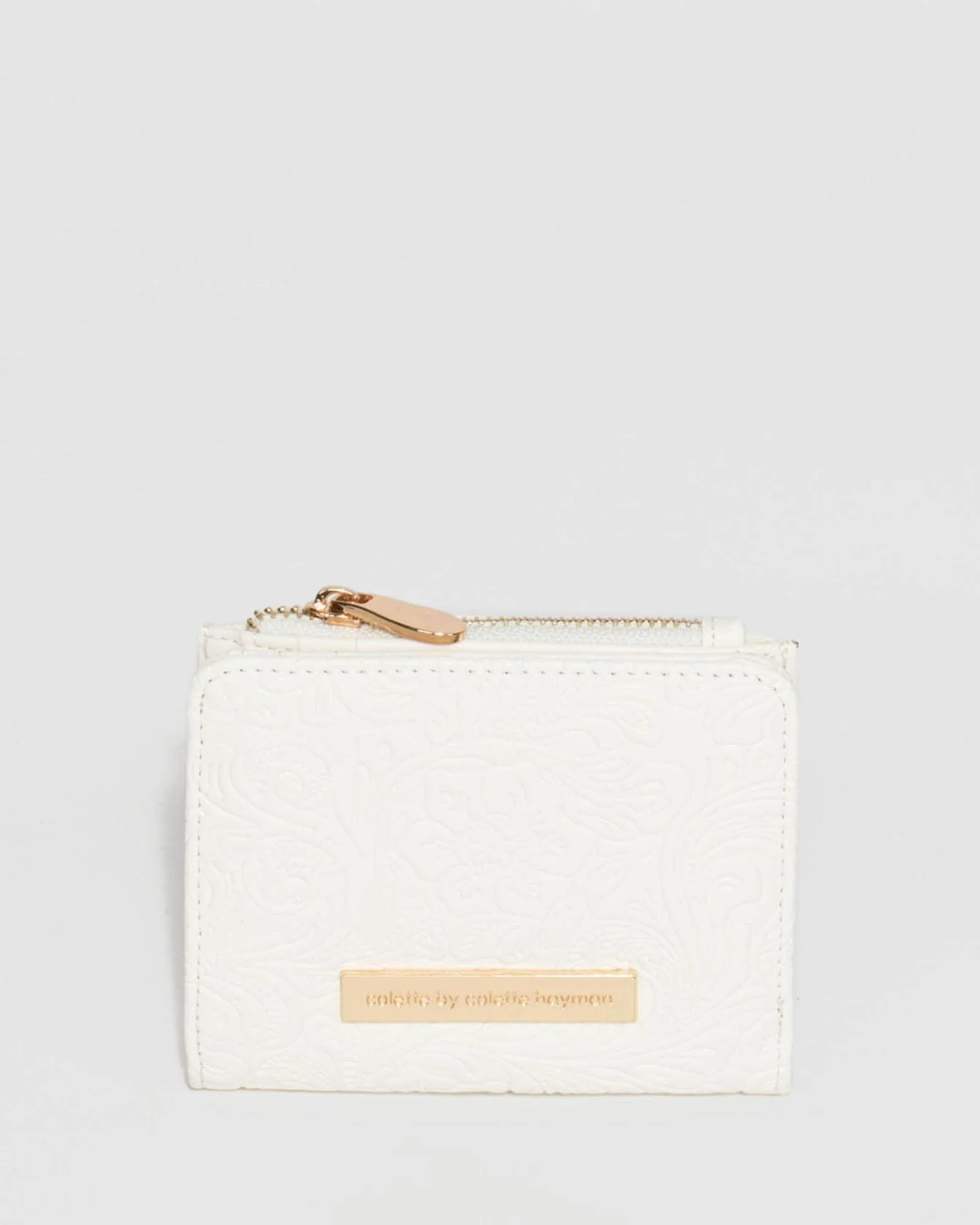 White And Gold Textured Han Mini Wallet