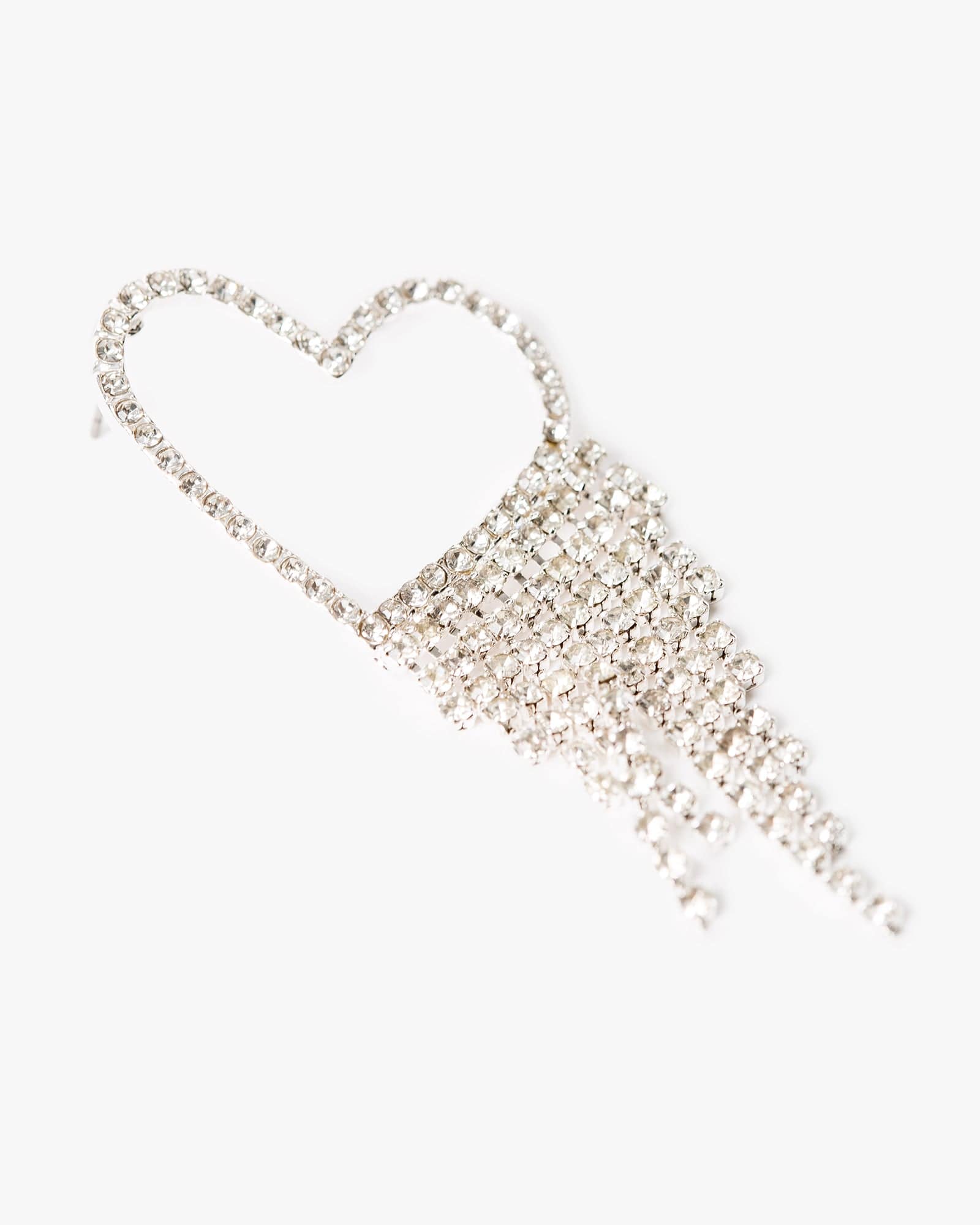 Crystal Rhinestone Heart Tassel Earrings