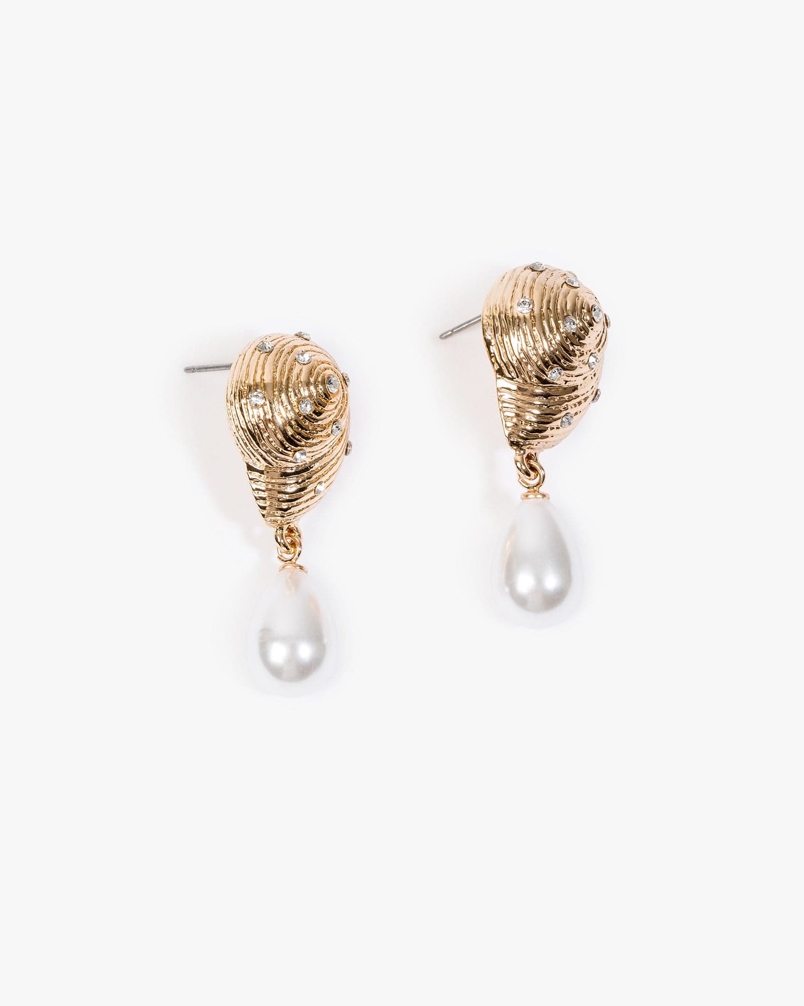 Gold Textured Pearl Detail Drop Earrings