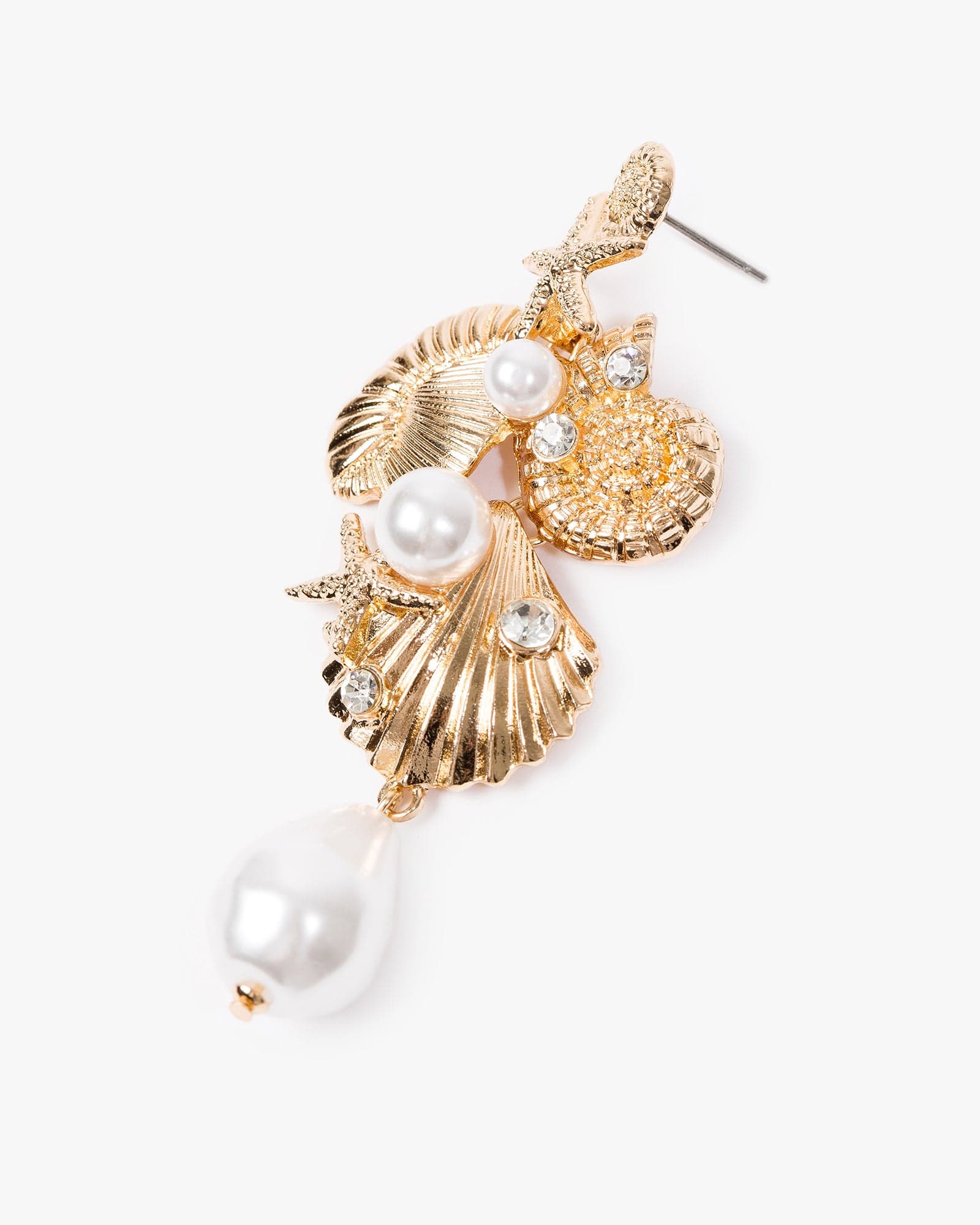 Gold Pearl Embellished Sea Charm Drop Earrings