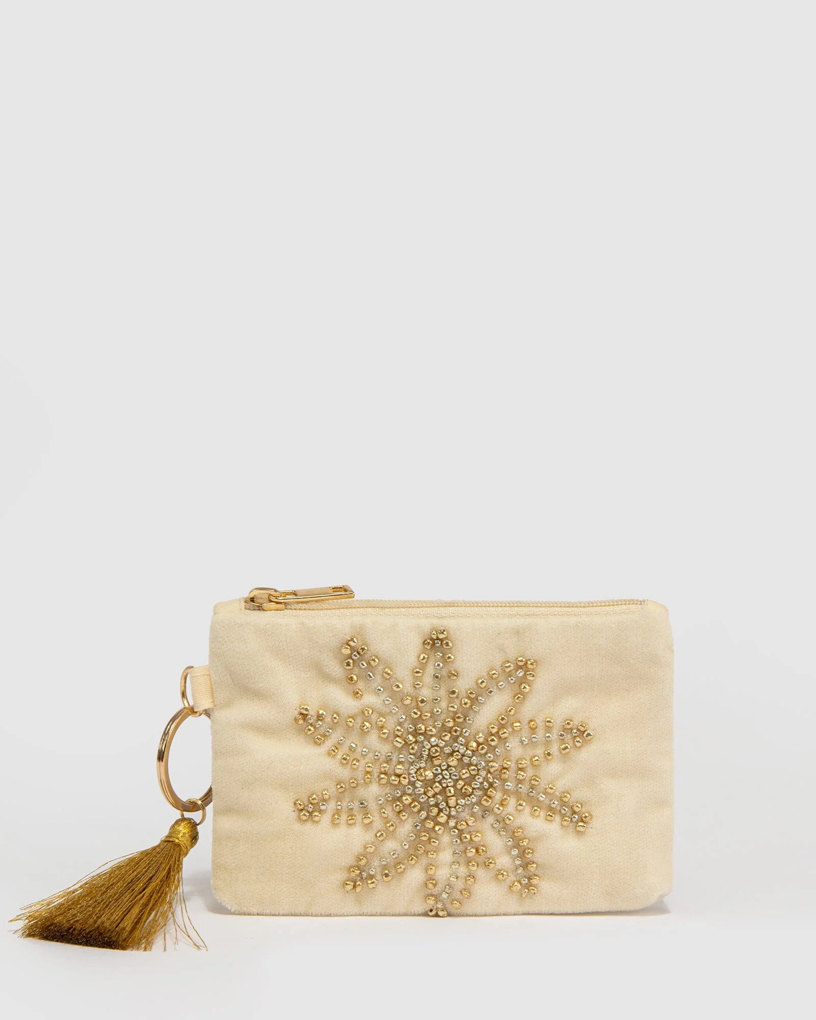Ivory Beaded Tassle Coin Purse