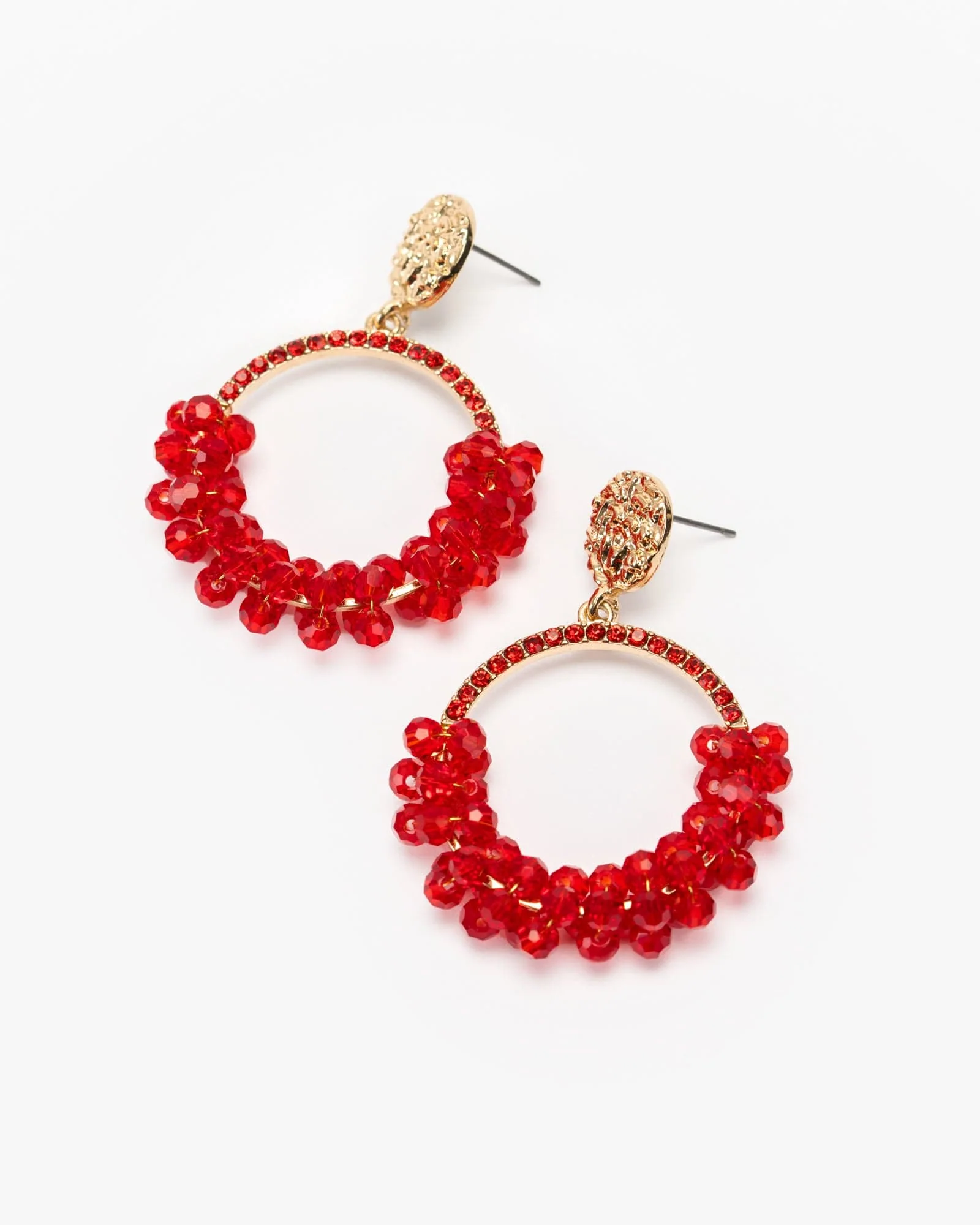 Red Beaded Circle Drop Earrings